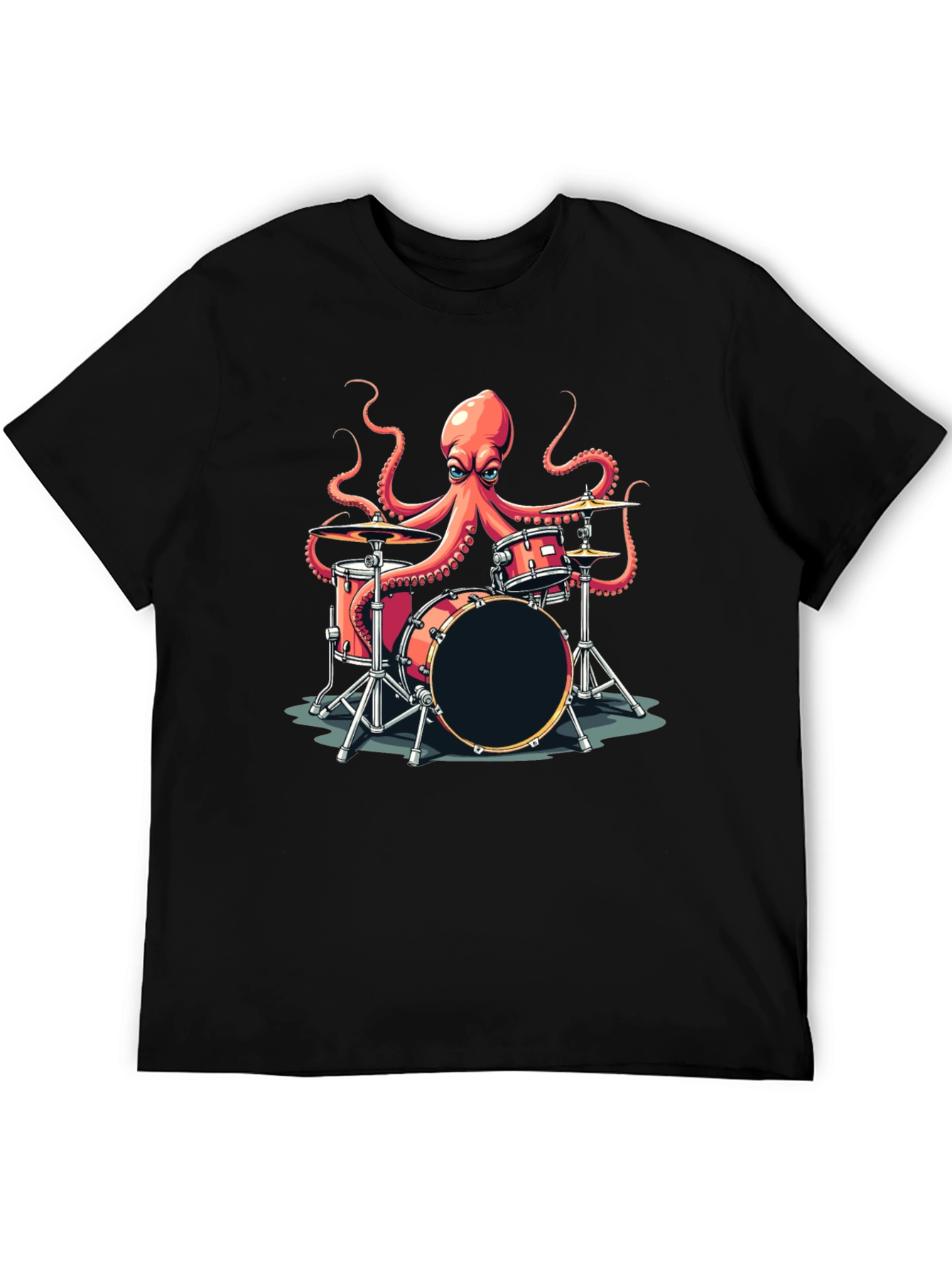 Octopus Drummer Graphic T-Shirt - Black