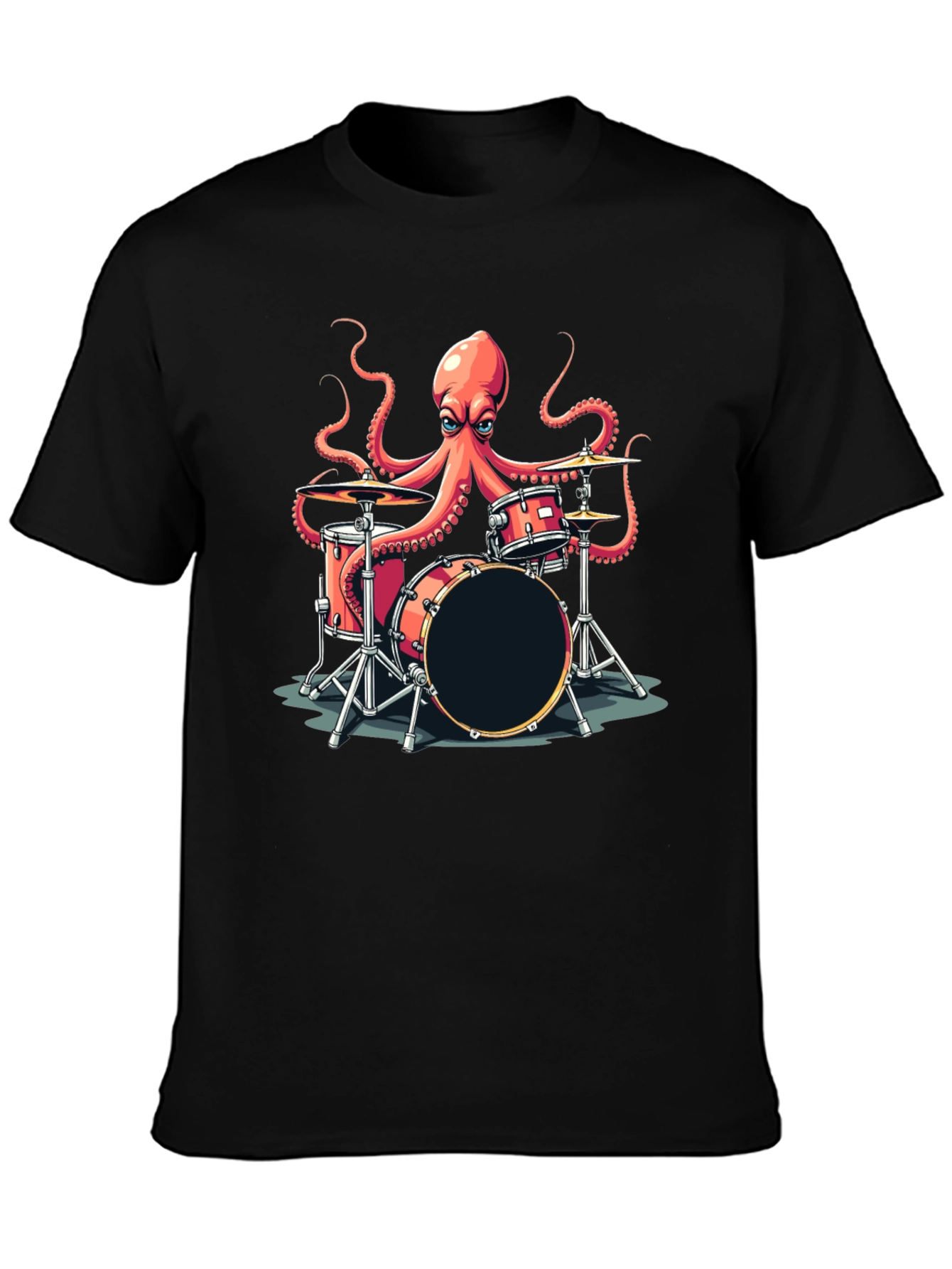 Octopus Drummer Graphic T-Shirt - Black