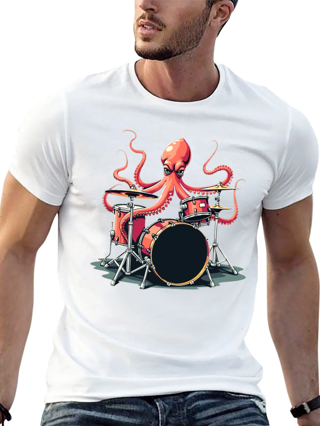 Octopus Drummer Graphic T-Shirt - Black