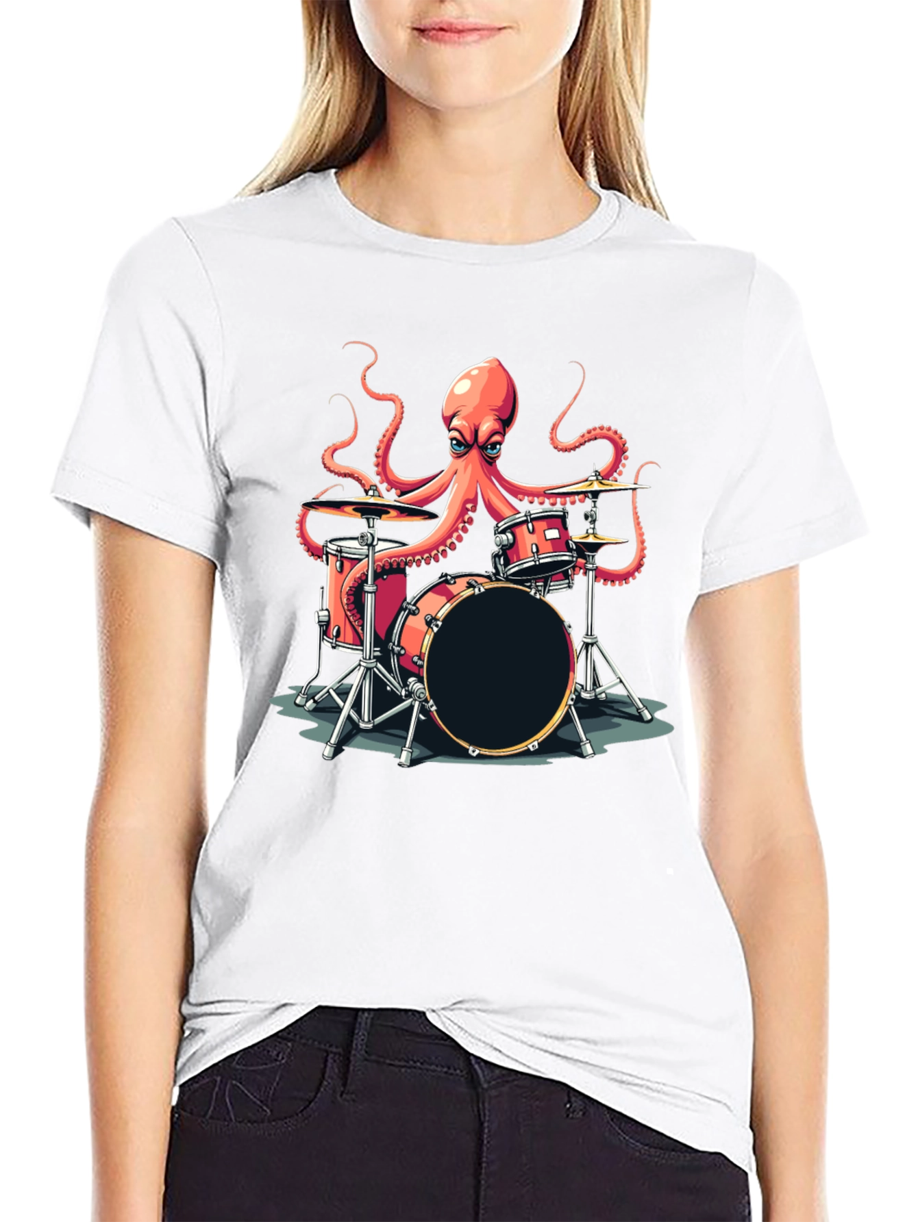 Octopus Drummer Graphic T-Shirt - Black