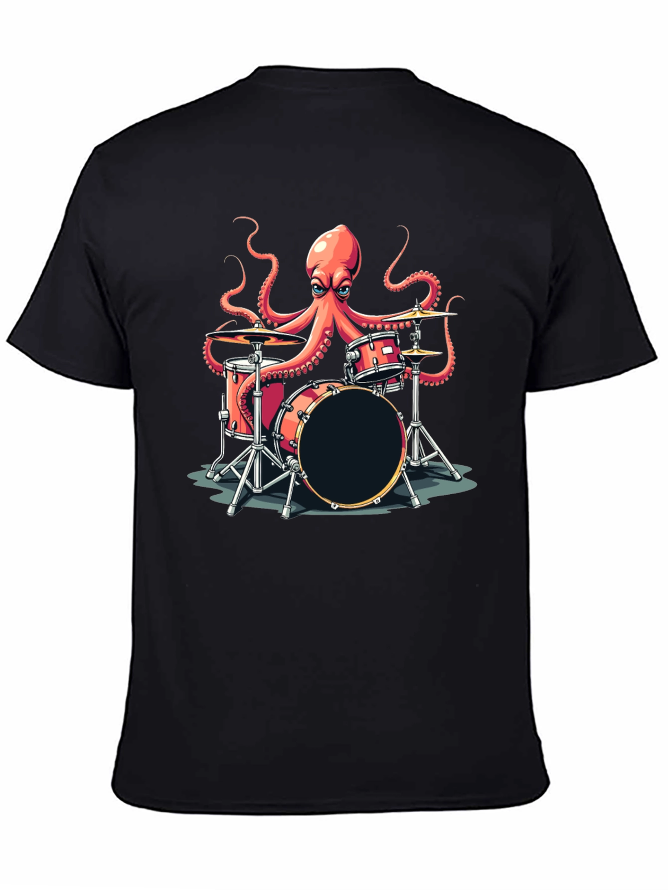 Octopus Drummer Graphic T-Shirt - Black