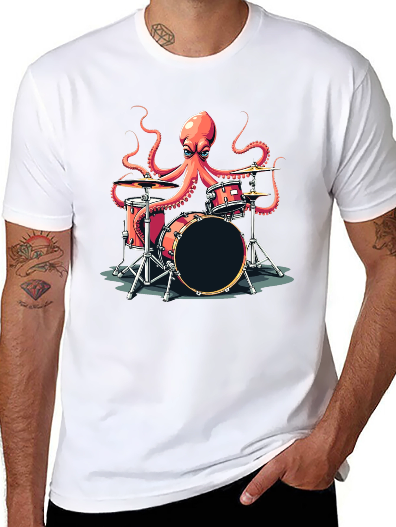 Octopus Drummer Graphic T-Shirt - Black