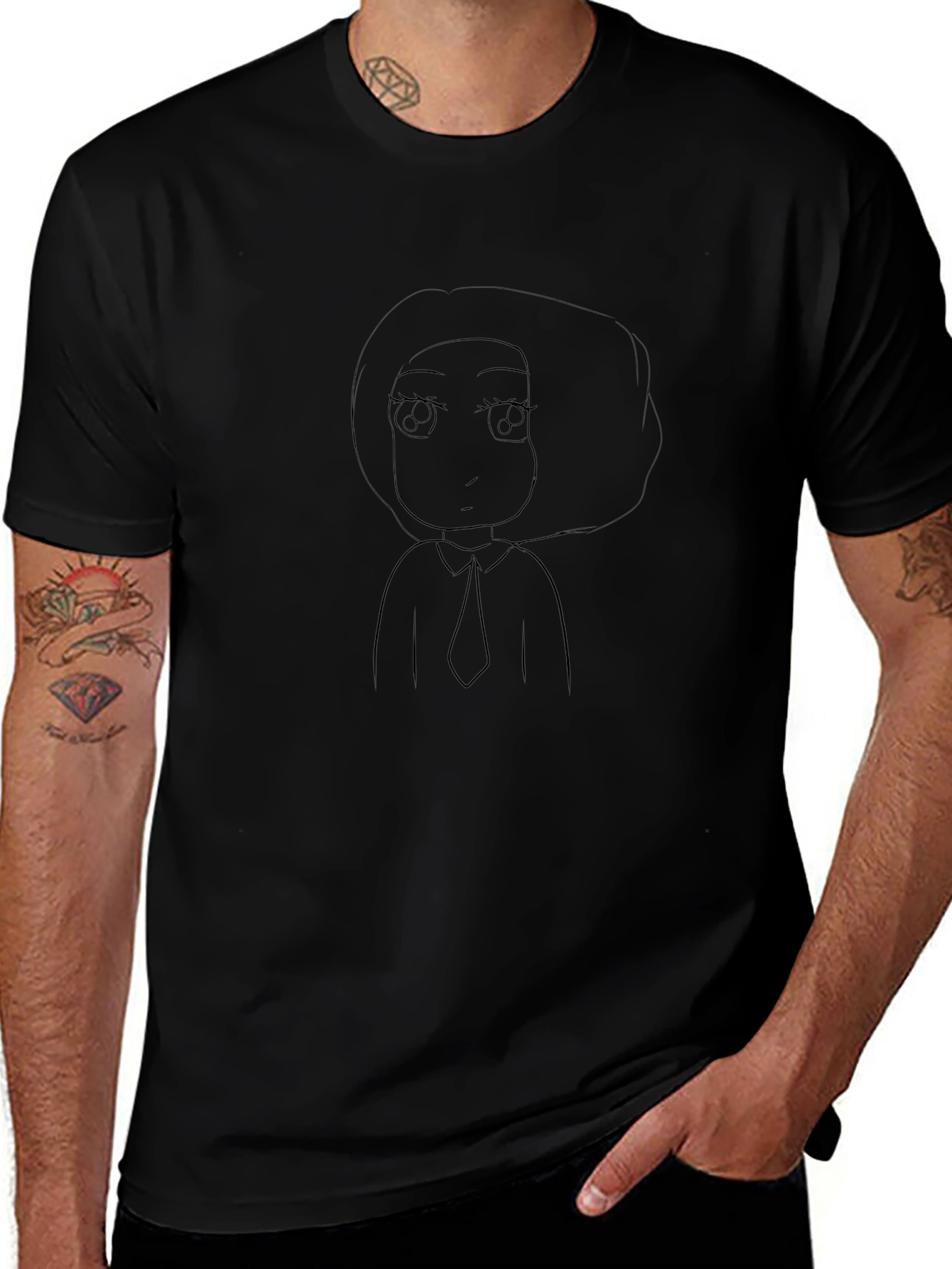 Anime Style Graphic Tee - Black