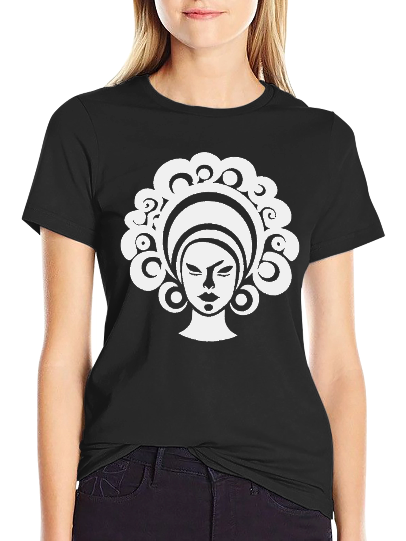 Black T-Shirt with Afro Woman Graphic