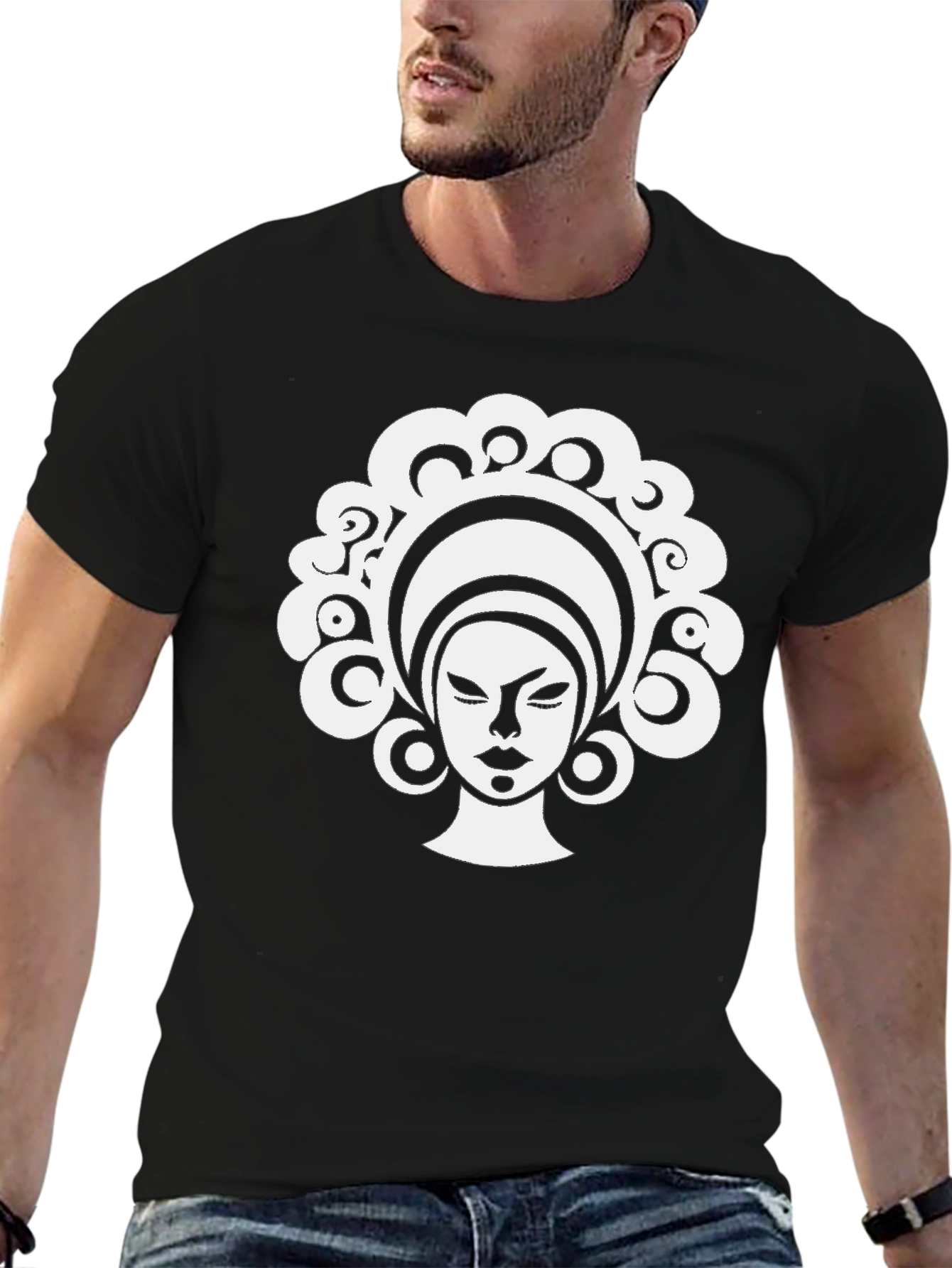 Black T-Shirt with Afro Woman Graphic