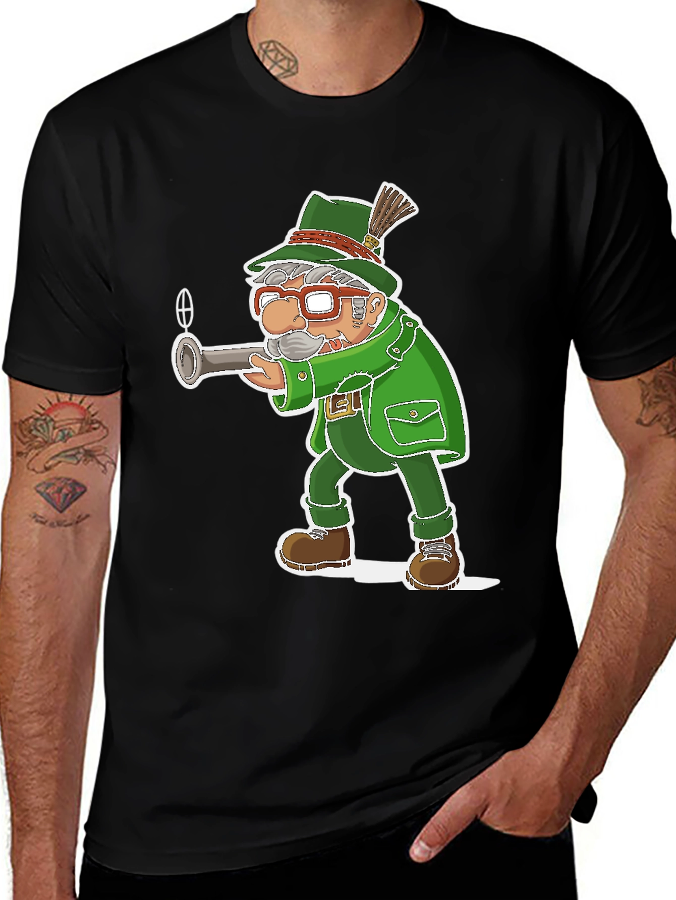 Cartoon Hunter Graphic T-Shirt