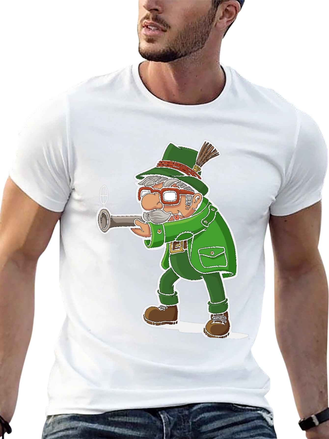 Cartoon Hunter Graphic T-Shirt