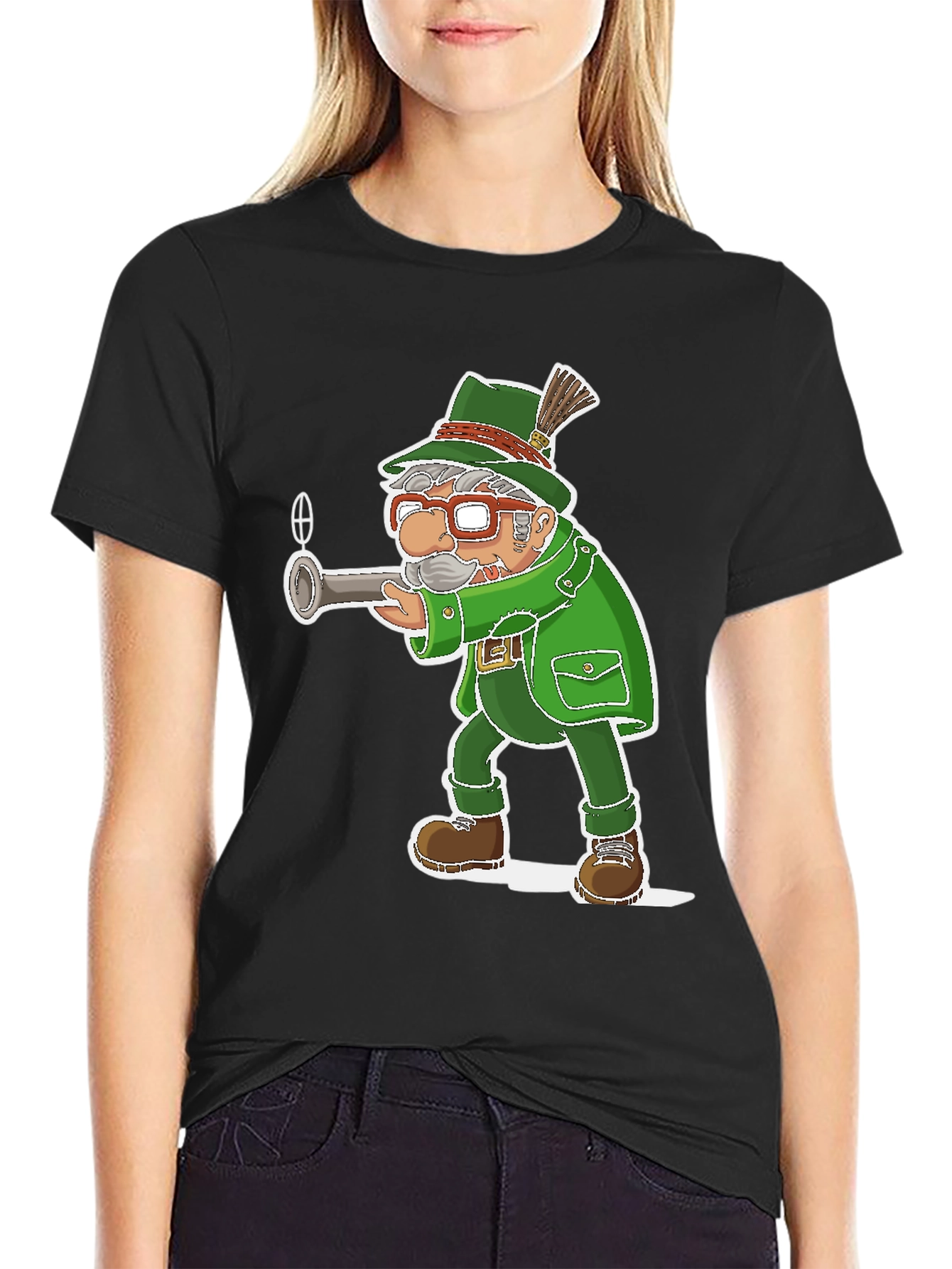 Cartoon Hunter Graphic T-Shirt