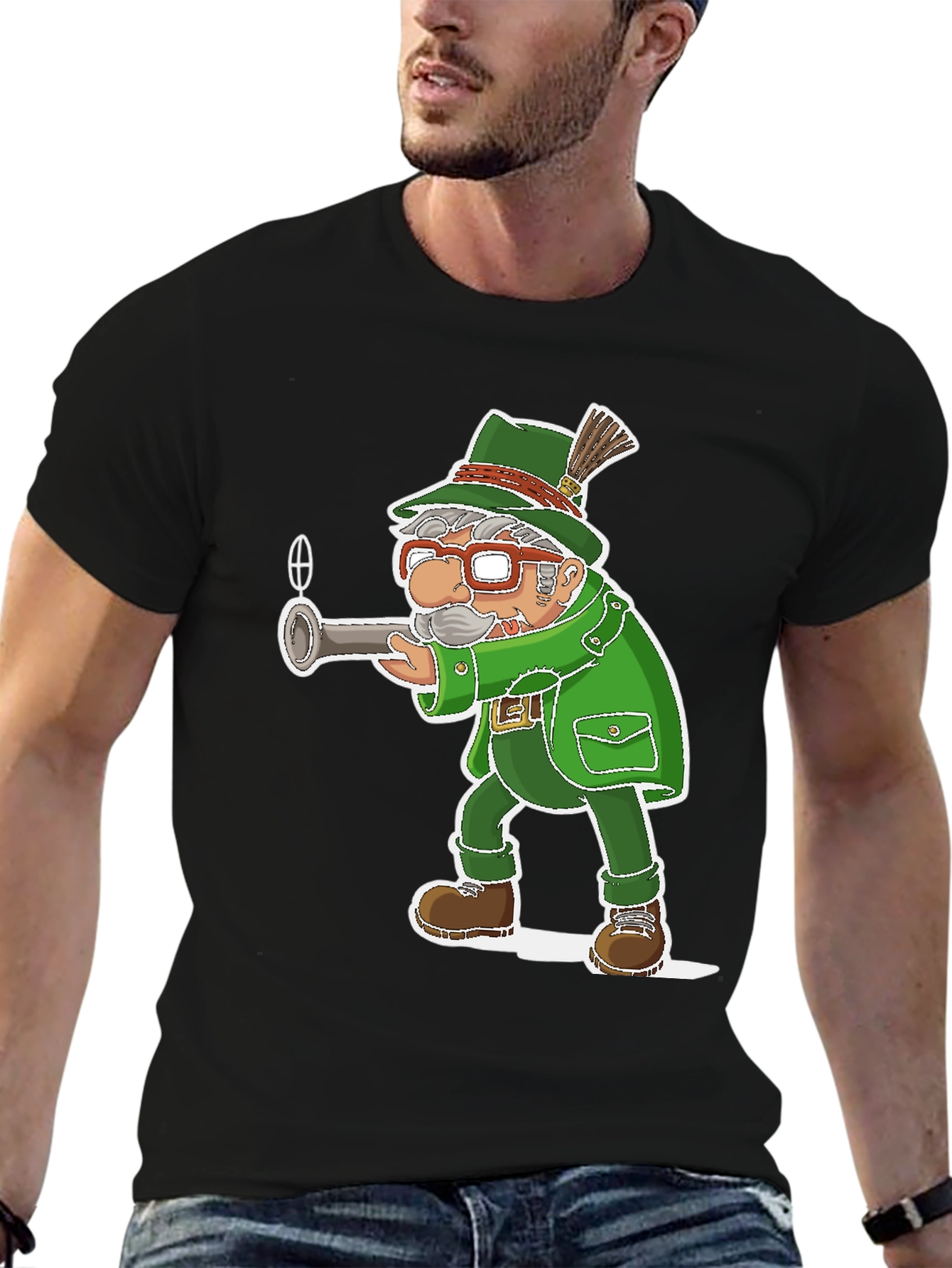 Cartoon Hunter Graphic T-Shirt