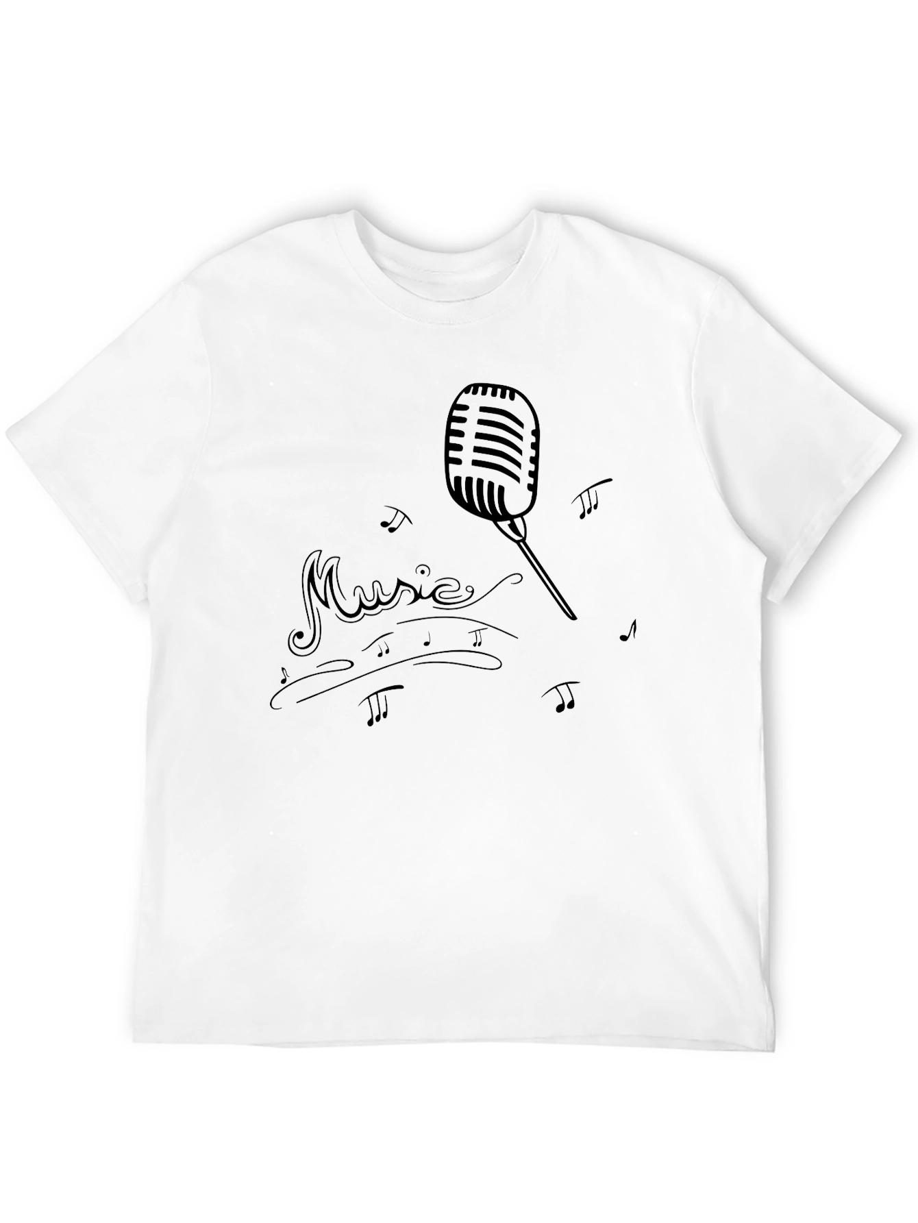Retro Music Microphone Graphic Black T-Shirt