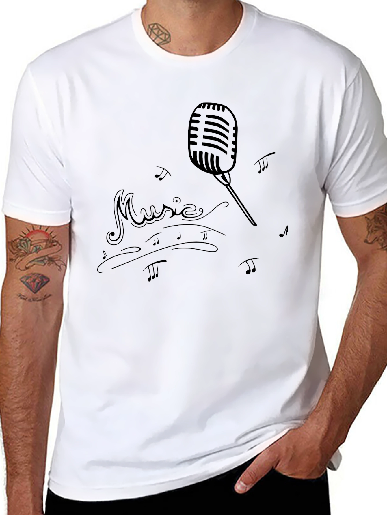 Retro Music Microphone Graphic Black T-Shirt