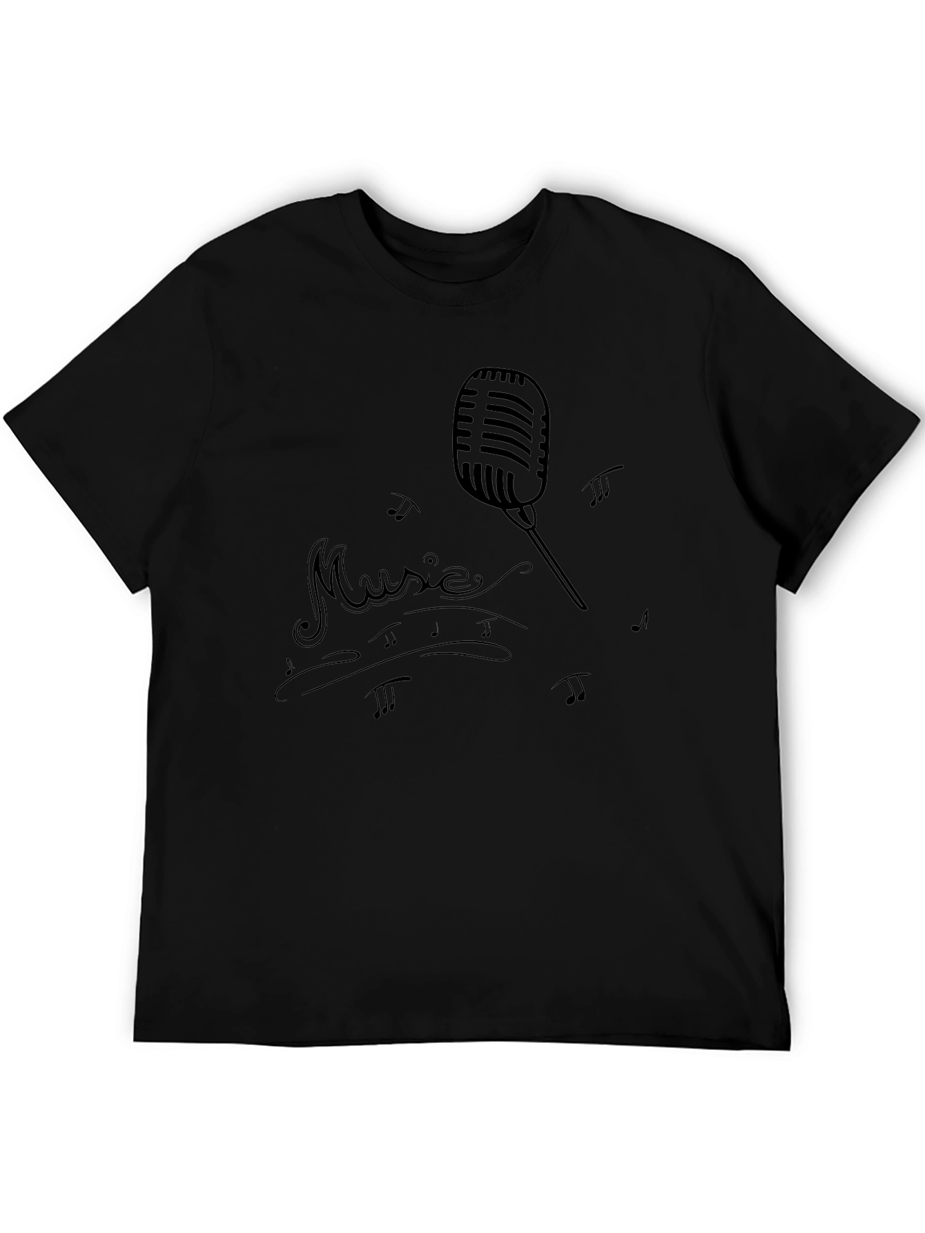Retro Music Microphone Graphic Black T-Shirt