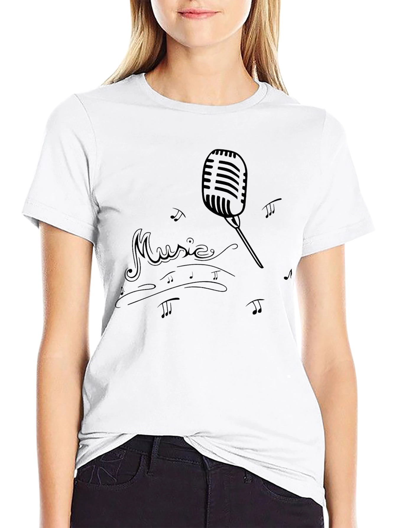 Retro Music Microphone Graphic Black T-Shirt