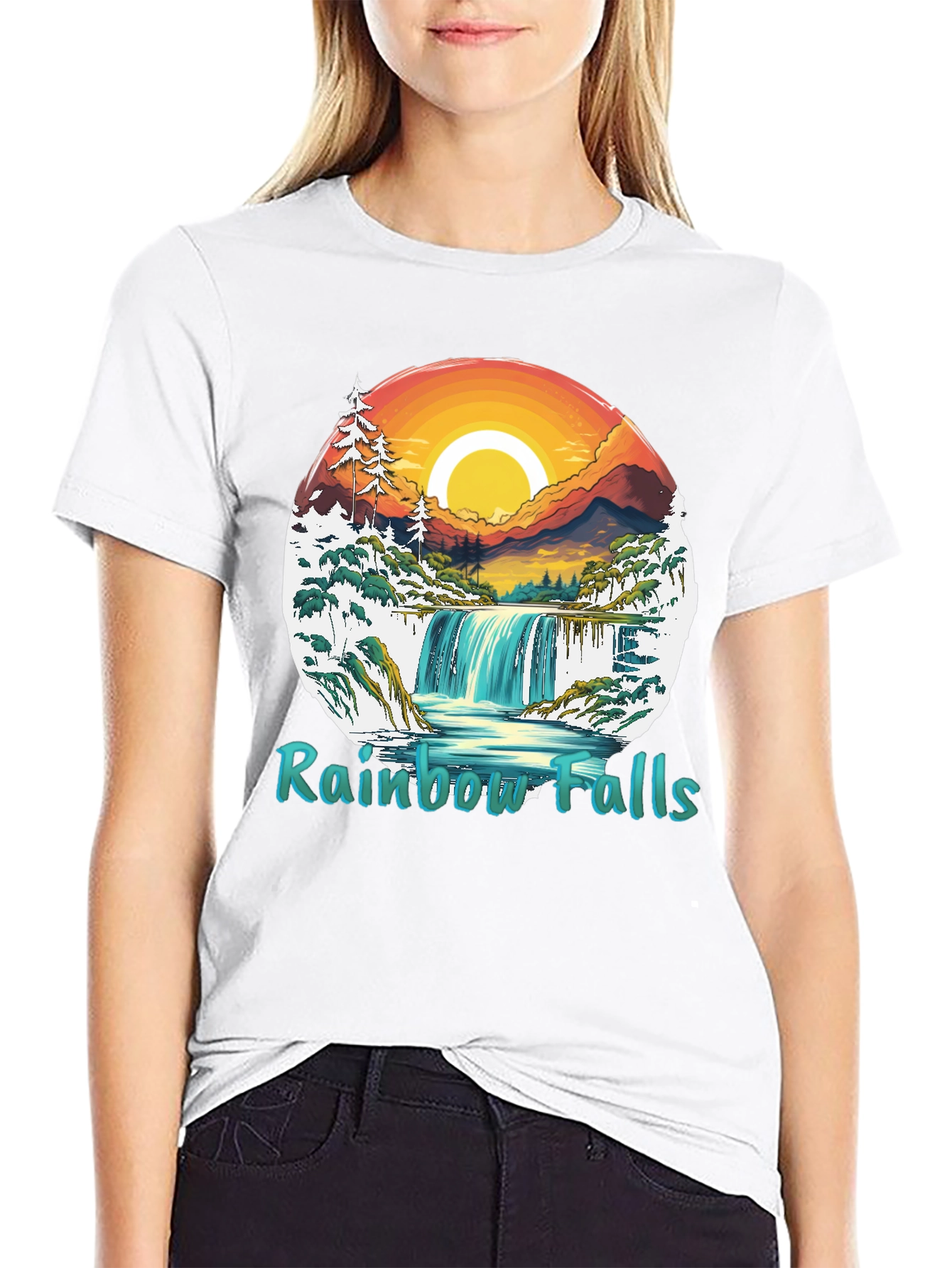 Rainbow Falls Graphic T-Shirt - Nature Landscape Tee