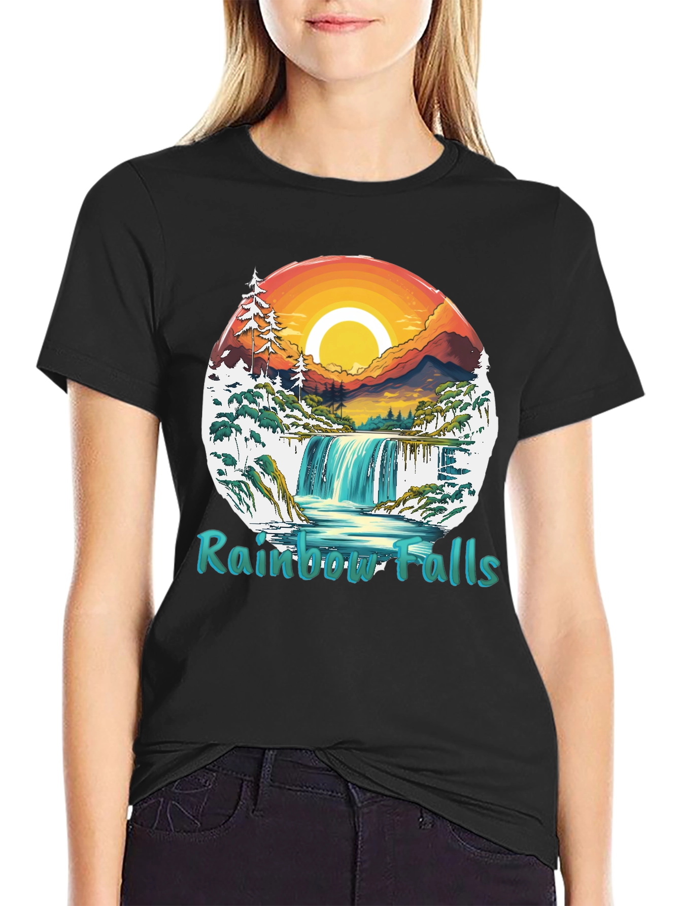 Rainbow Falls Graphic T-Shirt - Nature Landscape Tee