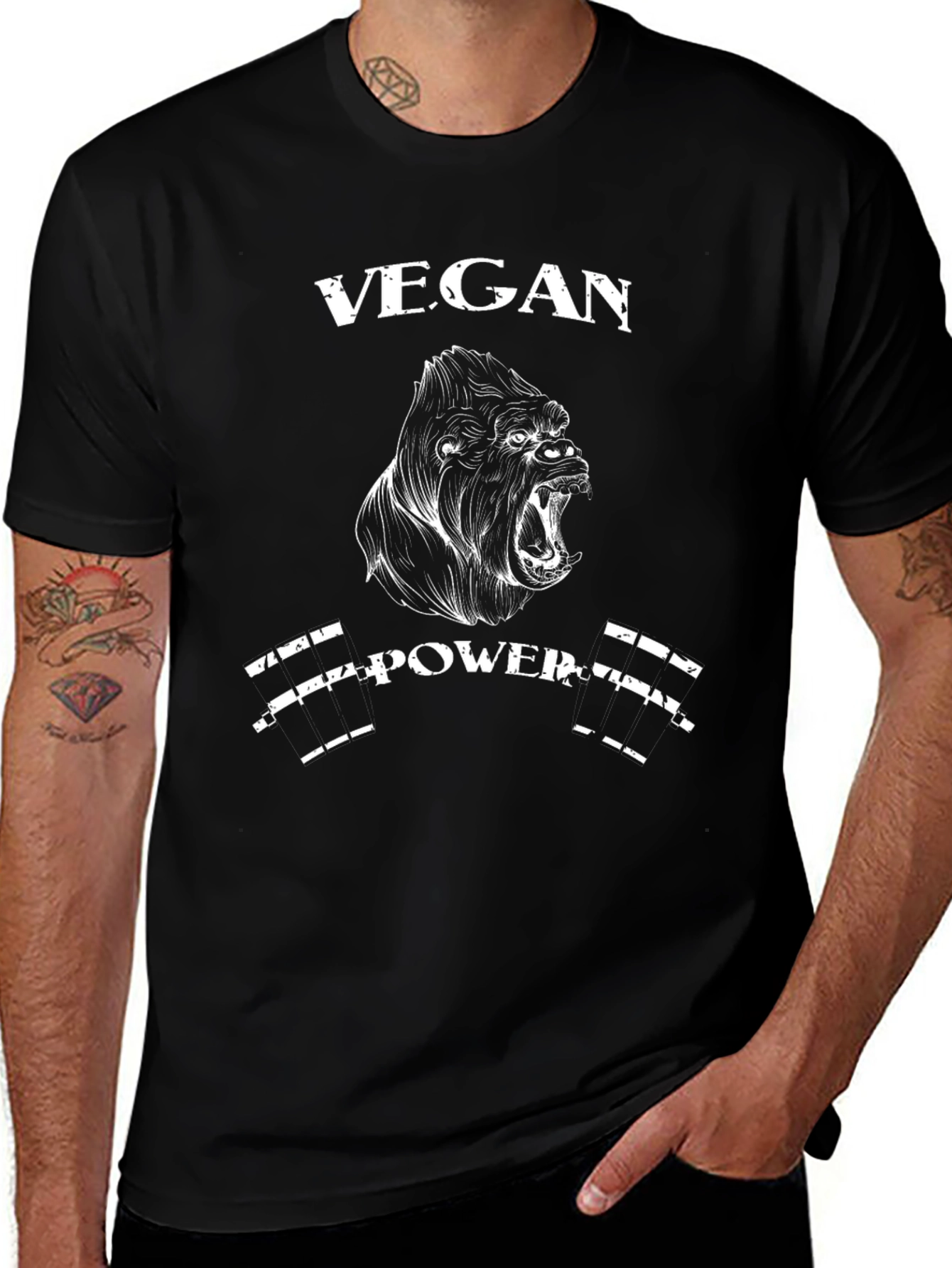 Vegan Power Gorilla Graphic Tee - Black