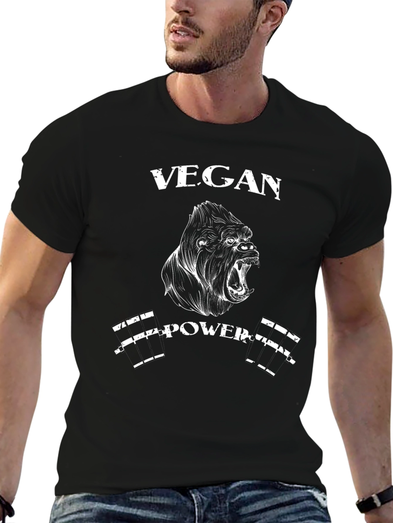 Vegan Power Gorilla Graphic Tee - Black