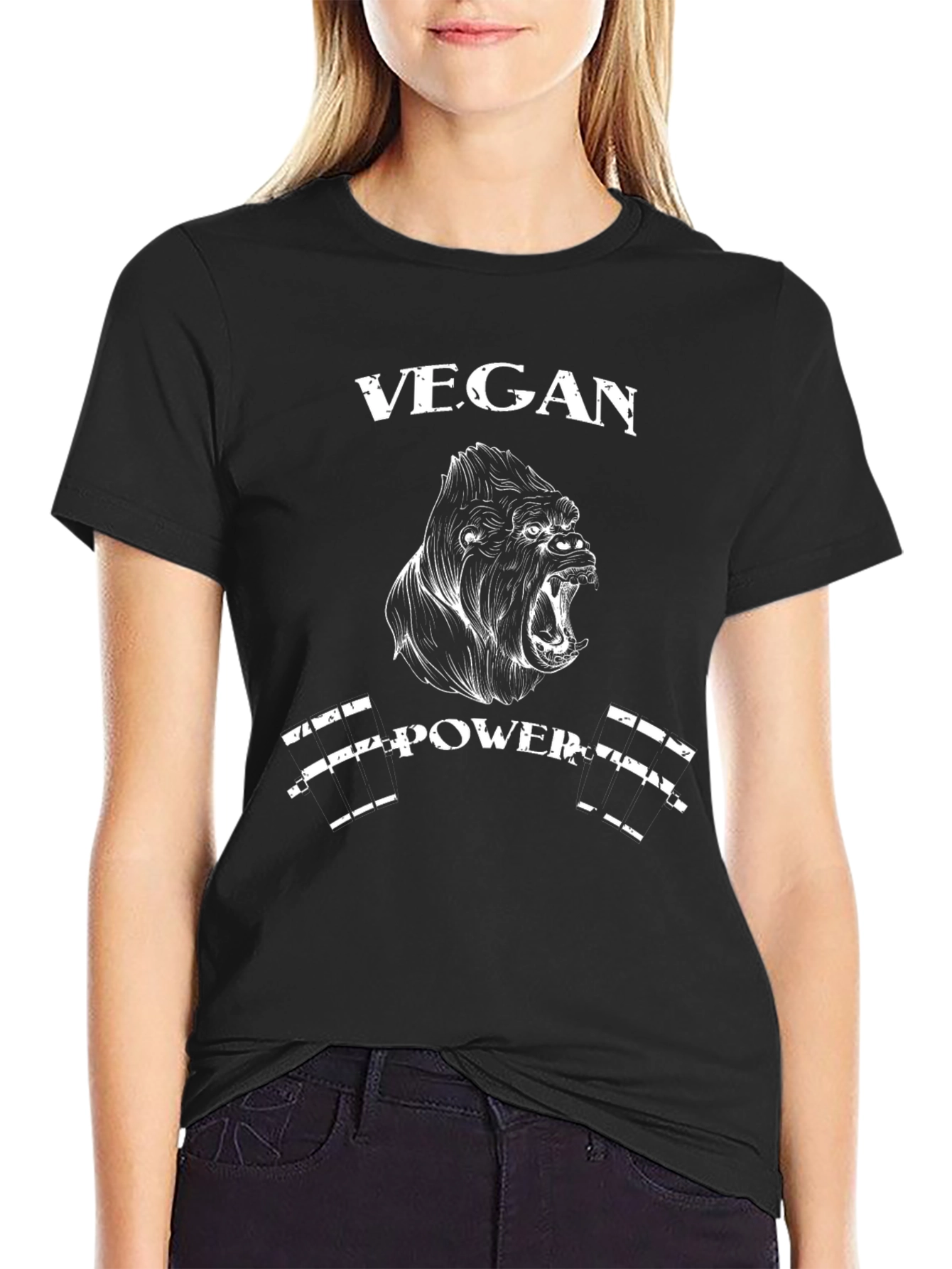 Vegan Power Gorilla Graphic Tee - Black