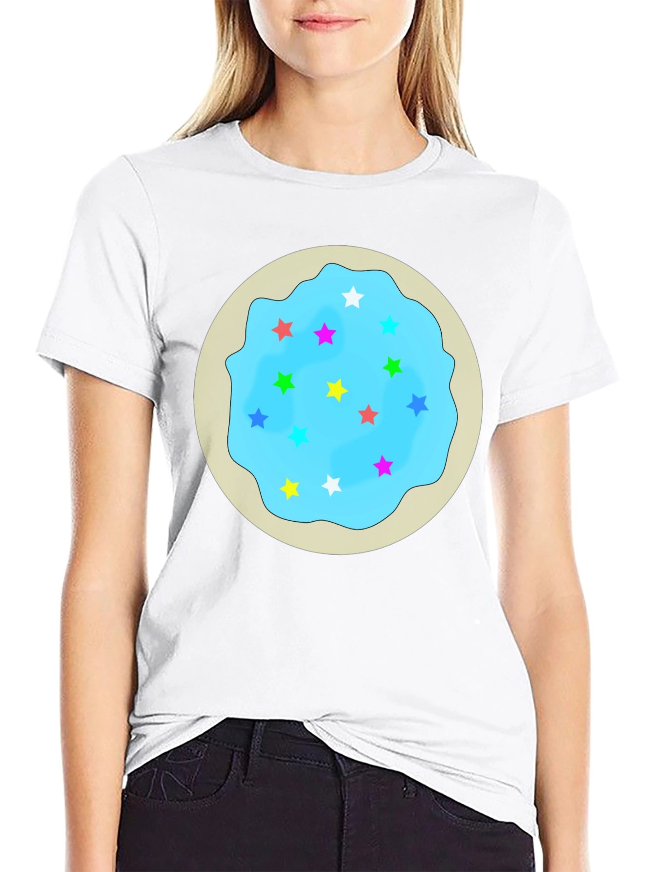 Novelty Star Cookie Graphic Tee - Casual Black T-Shirt