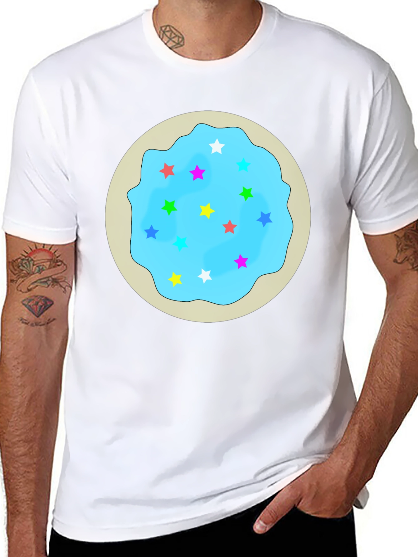 Novelty Star Cookie Graphic Tee - Casual Black T-Shirt