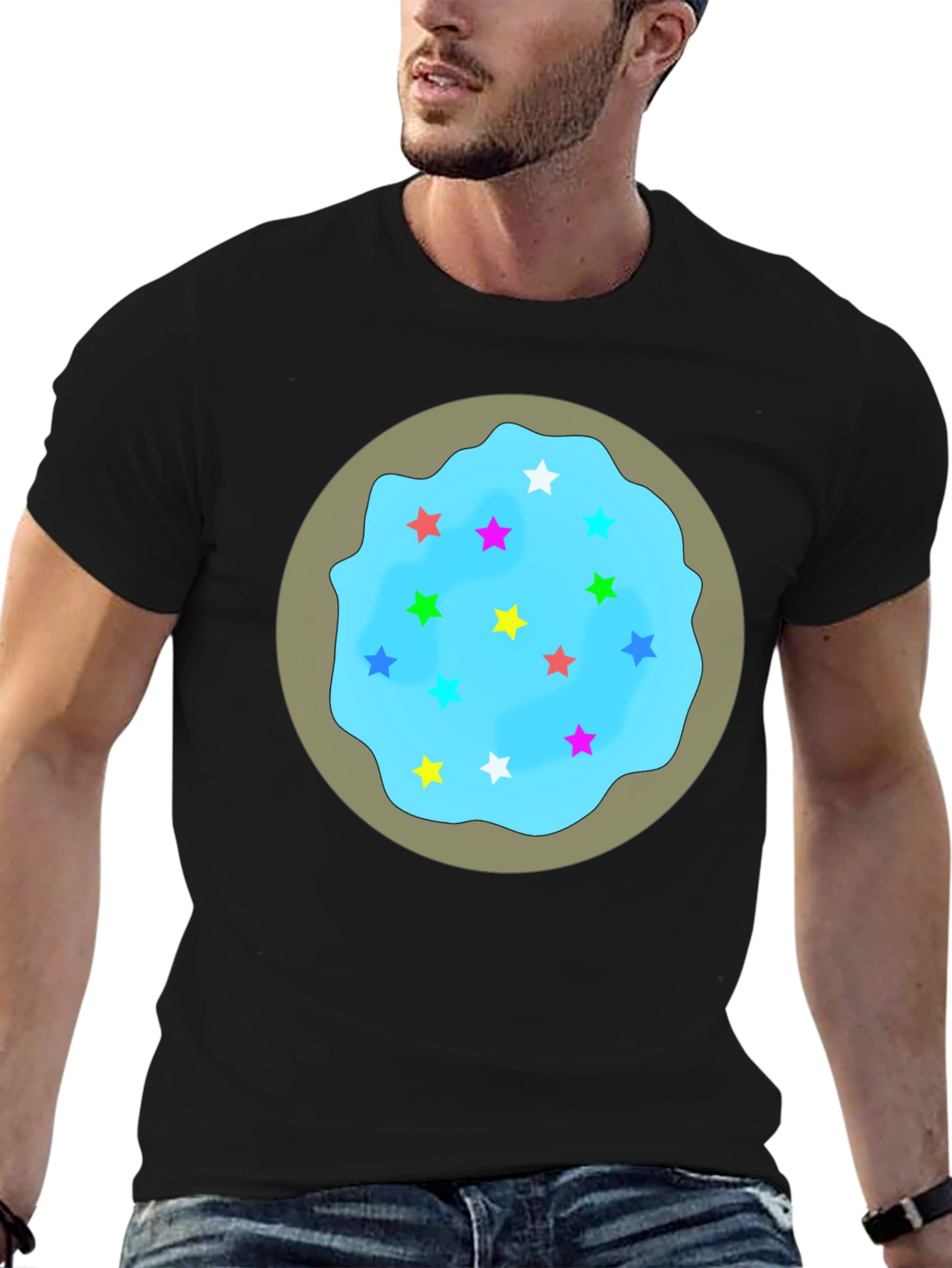 Novelty Star Cookie Graphic Tee - Casual Black T-Shirt