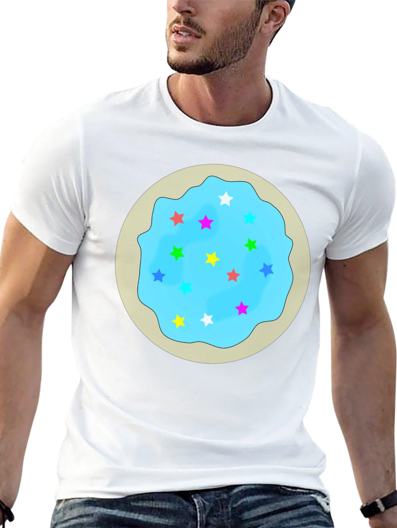 Novelty Star Cookie Graphic Tee - Casual Black T-Shirt