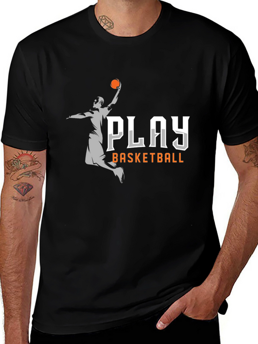 Play Basketball Graphic Tee - Black Cotton T-Shirt