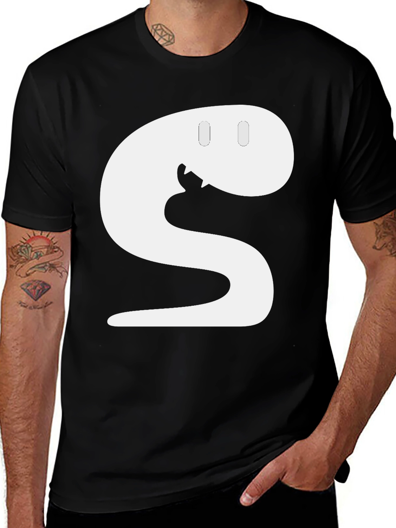 Snake S Letter Funny Graphic Black T-Shirt