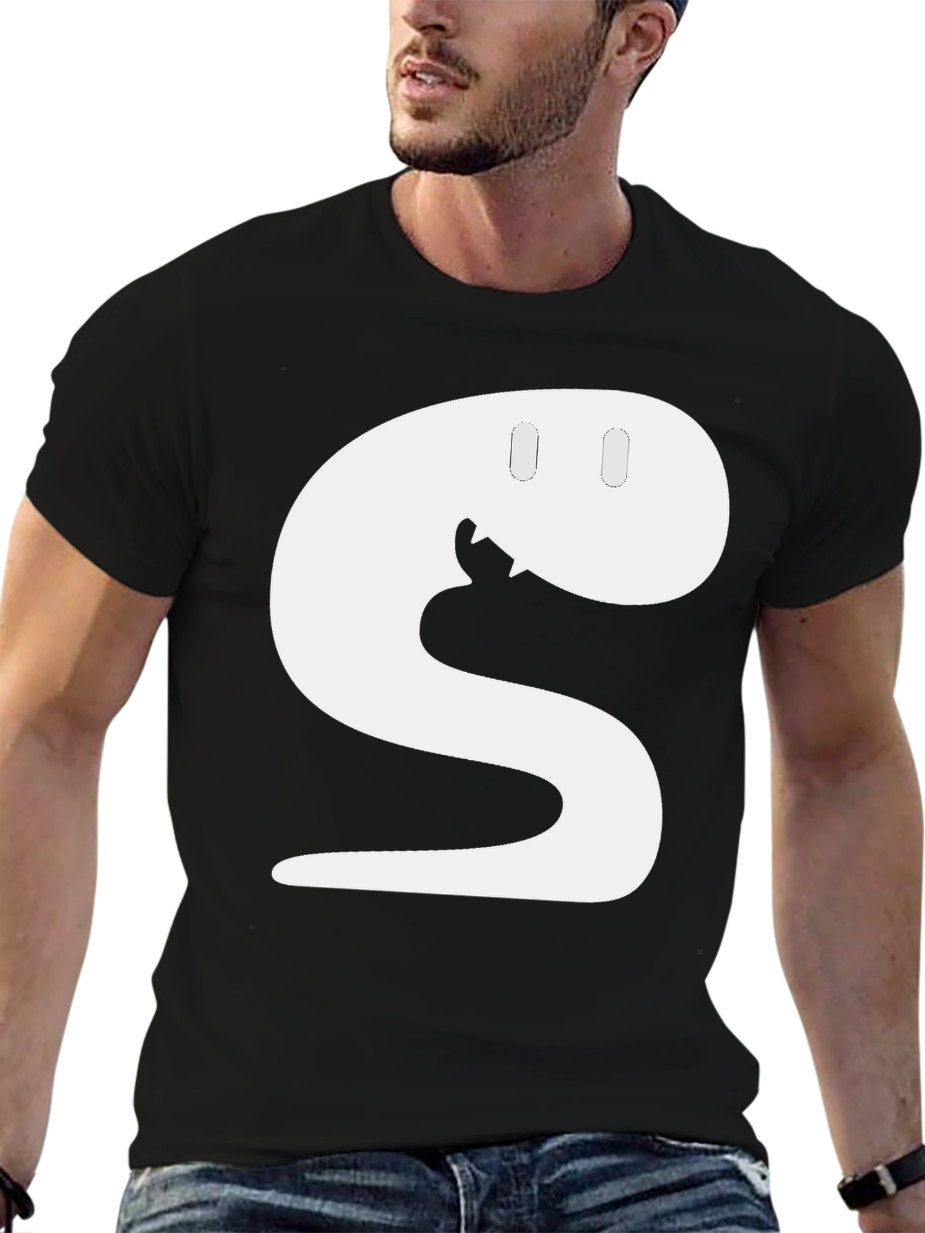 Snake S Letter Funny Graphic Black T-Shirt