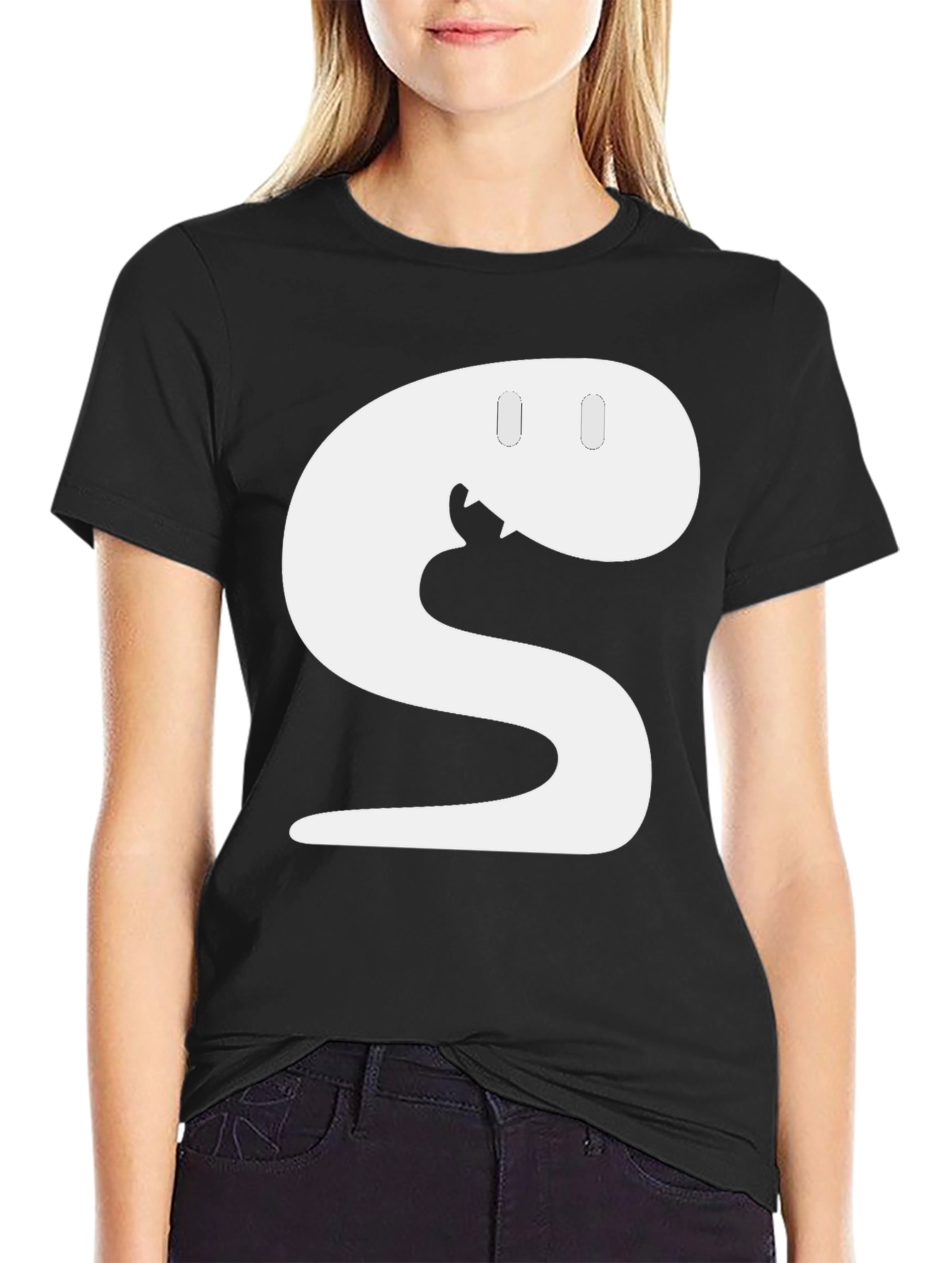 Snake S Letter Funny Graphic Black T-Shirt