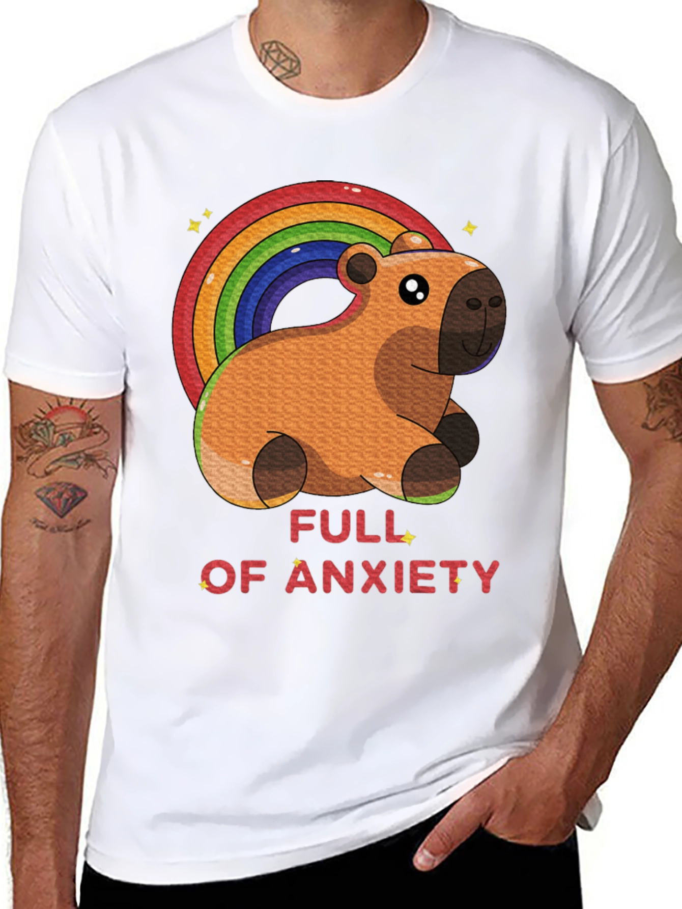 Anxiety Capybara Rainbow T-Shirt