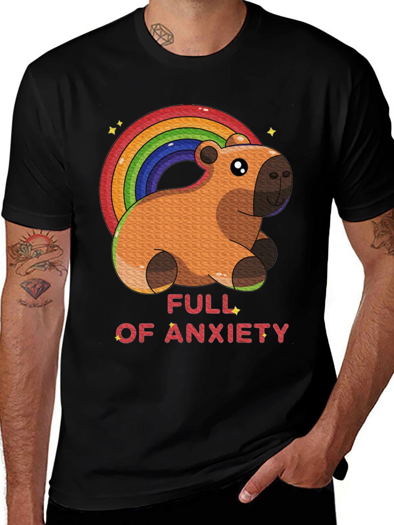 Anxiety Capybara Rainbow T-Shirt