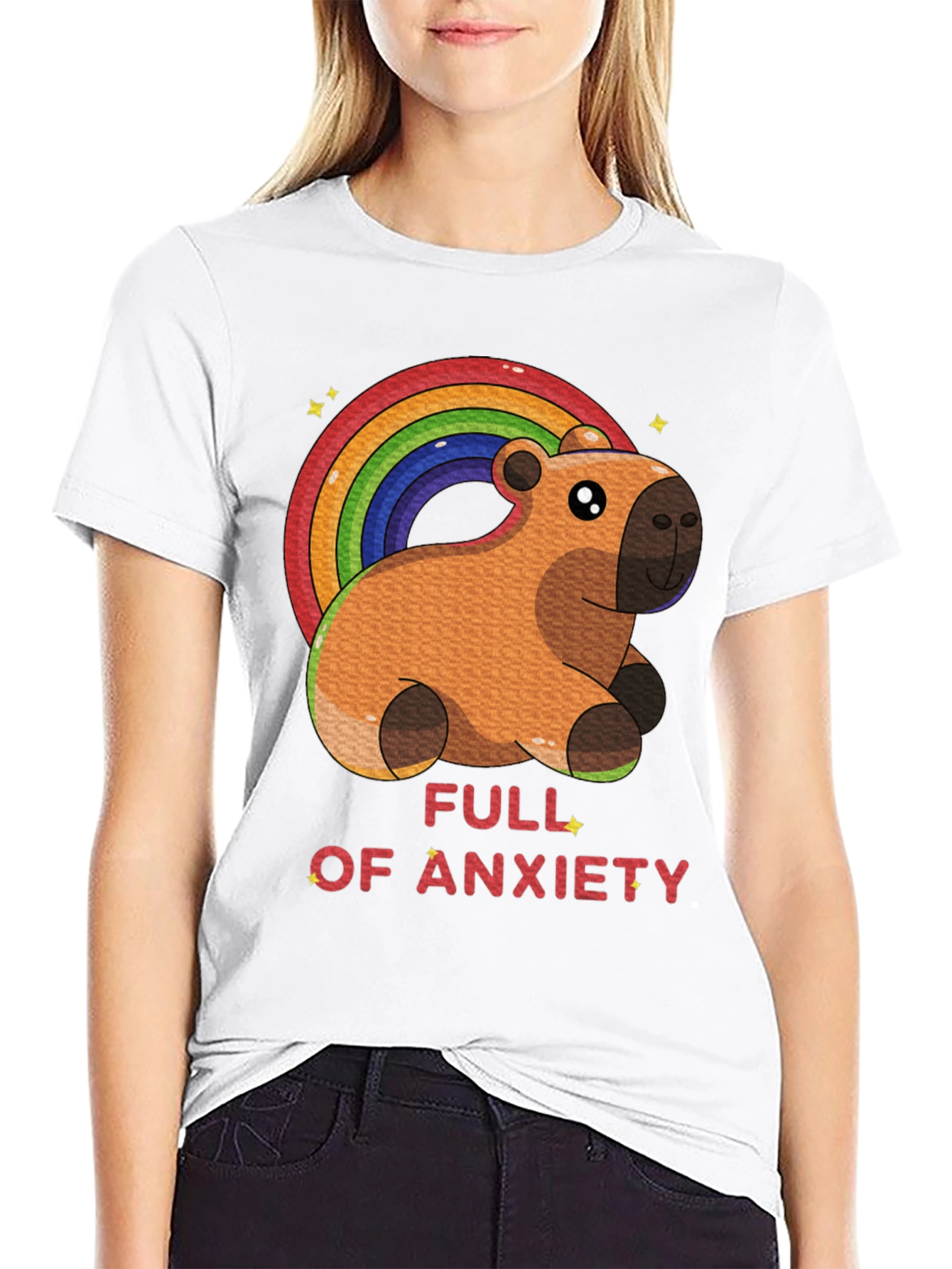 Anxiety Capybara Rainbow T-Shirt