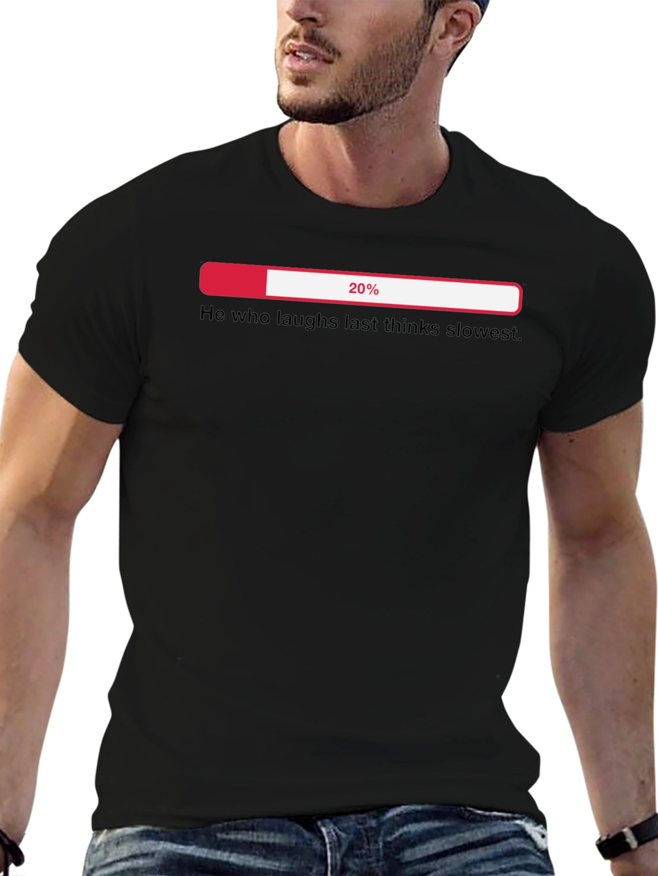 Humorous 20% Loading Black Graphic T-Shirt