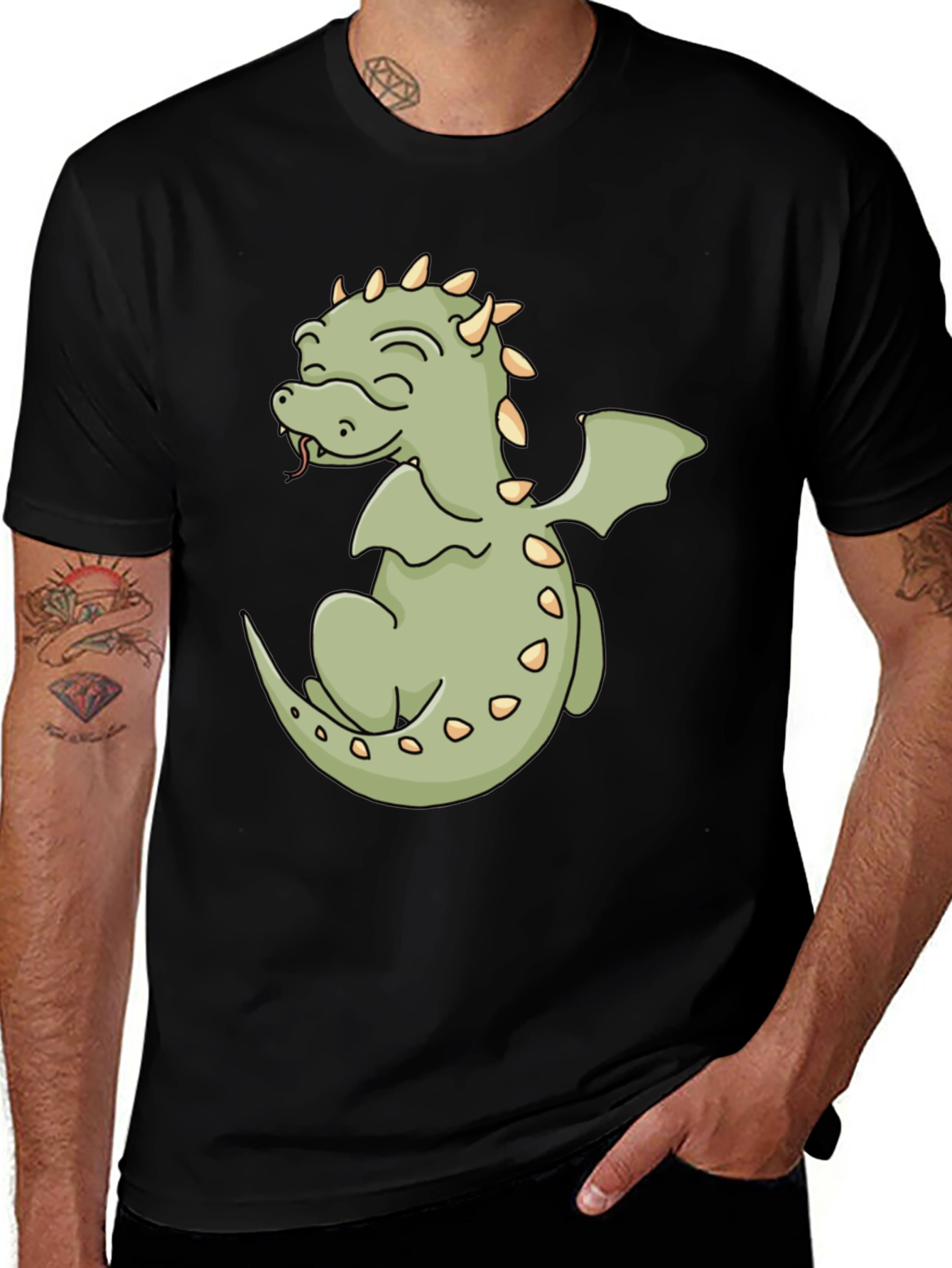 Cute Dragon Graphic Tee - Black Cotton Shirt