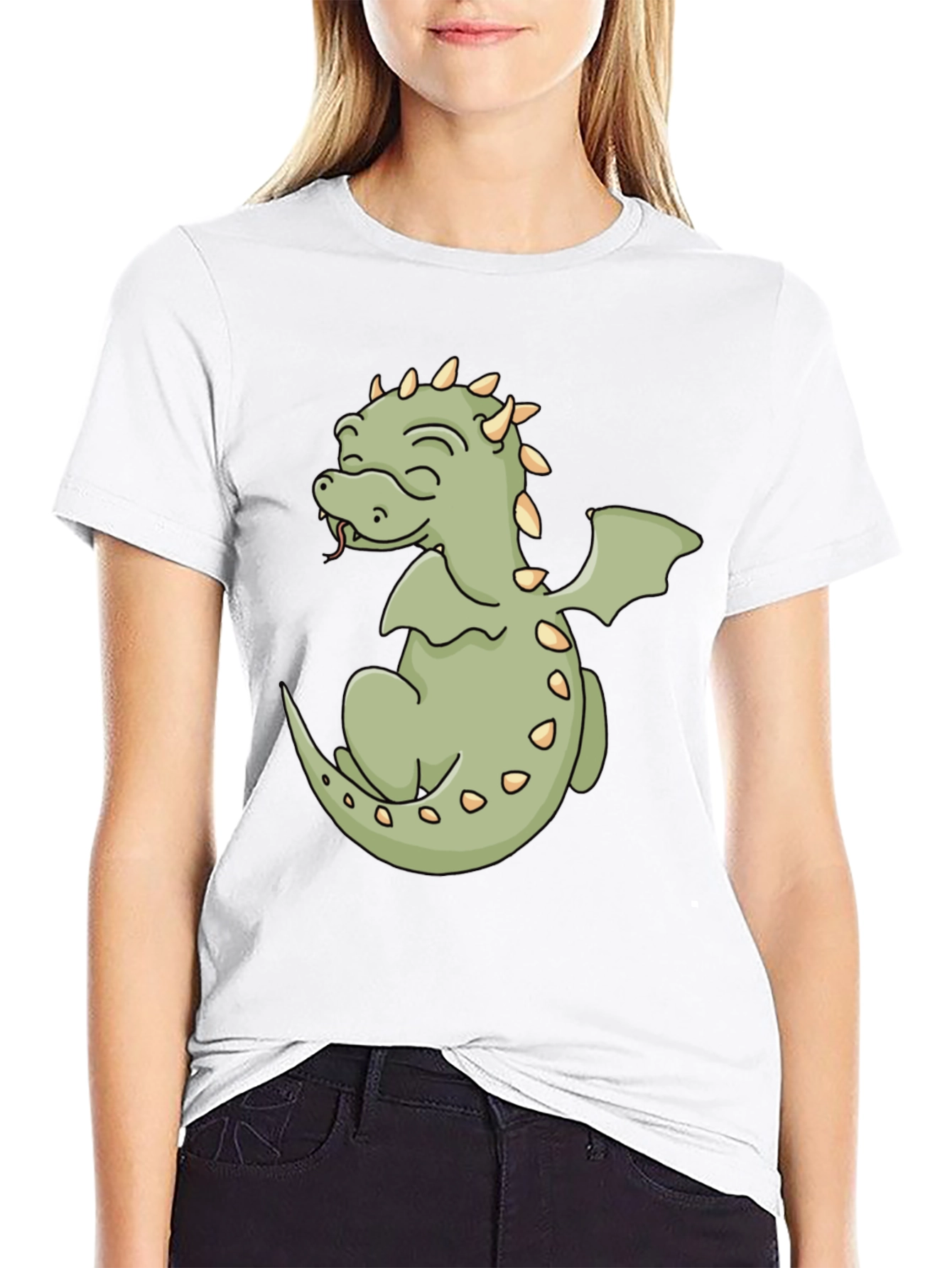 Cute Dragon Graphic Tee - Black Cotton Shirt