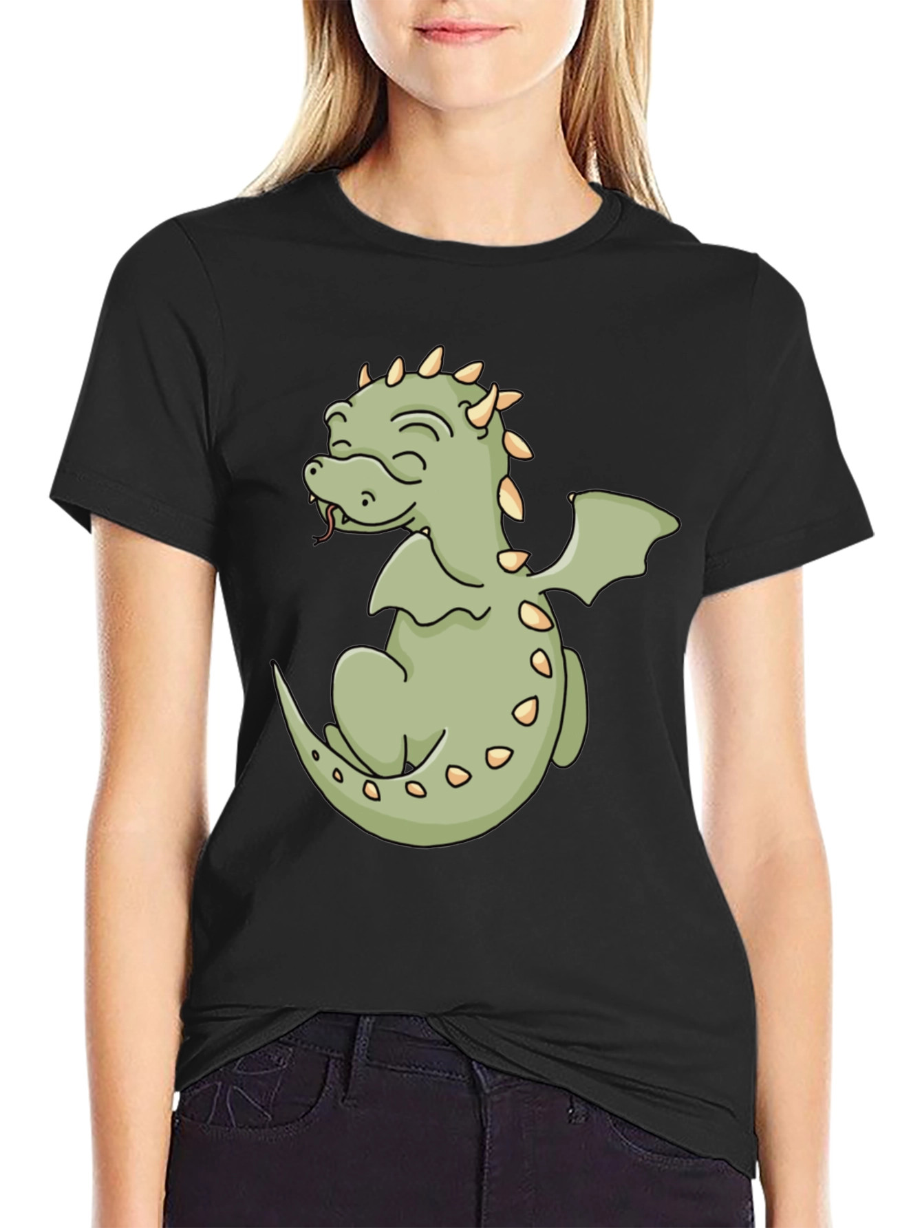 Cute Dragon Graphic Tee - Black Cotton Shirt