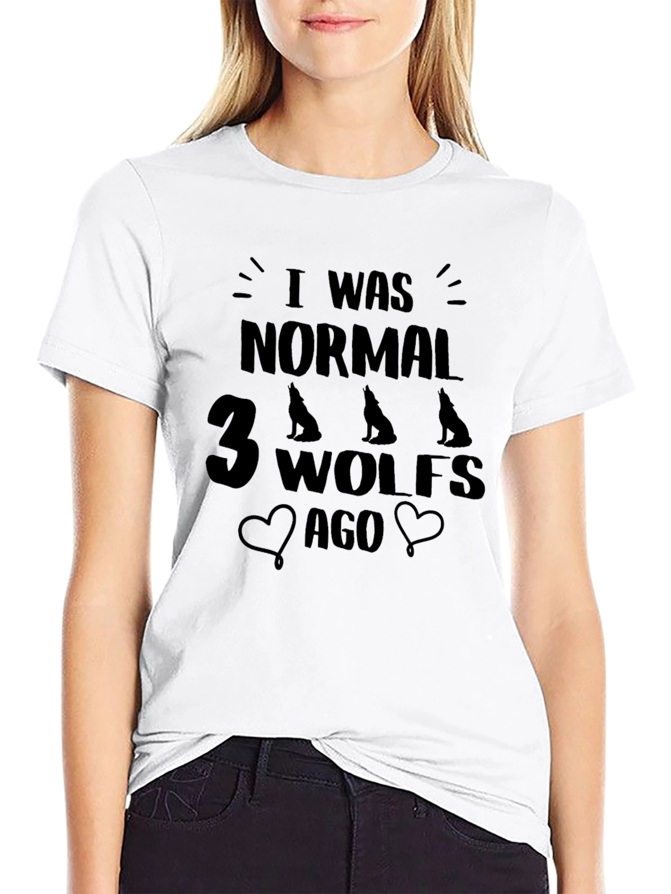 I Was Normal 3 Wolves Ago Black T-Shirt