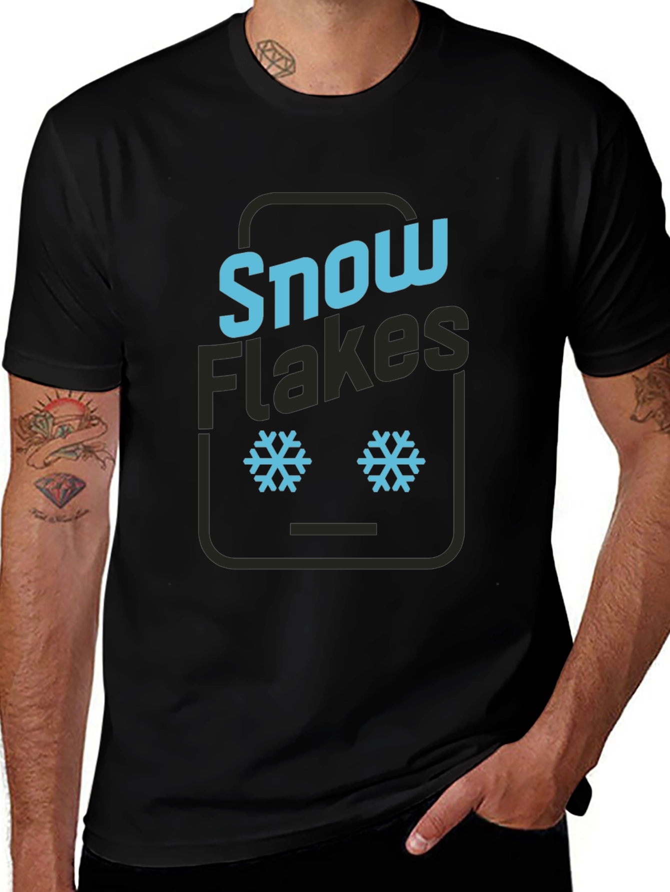 Snowflake Graphic Tee - Black Cotton T-Shirt