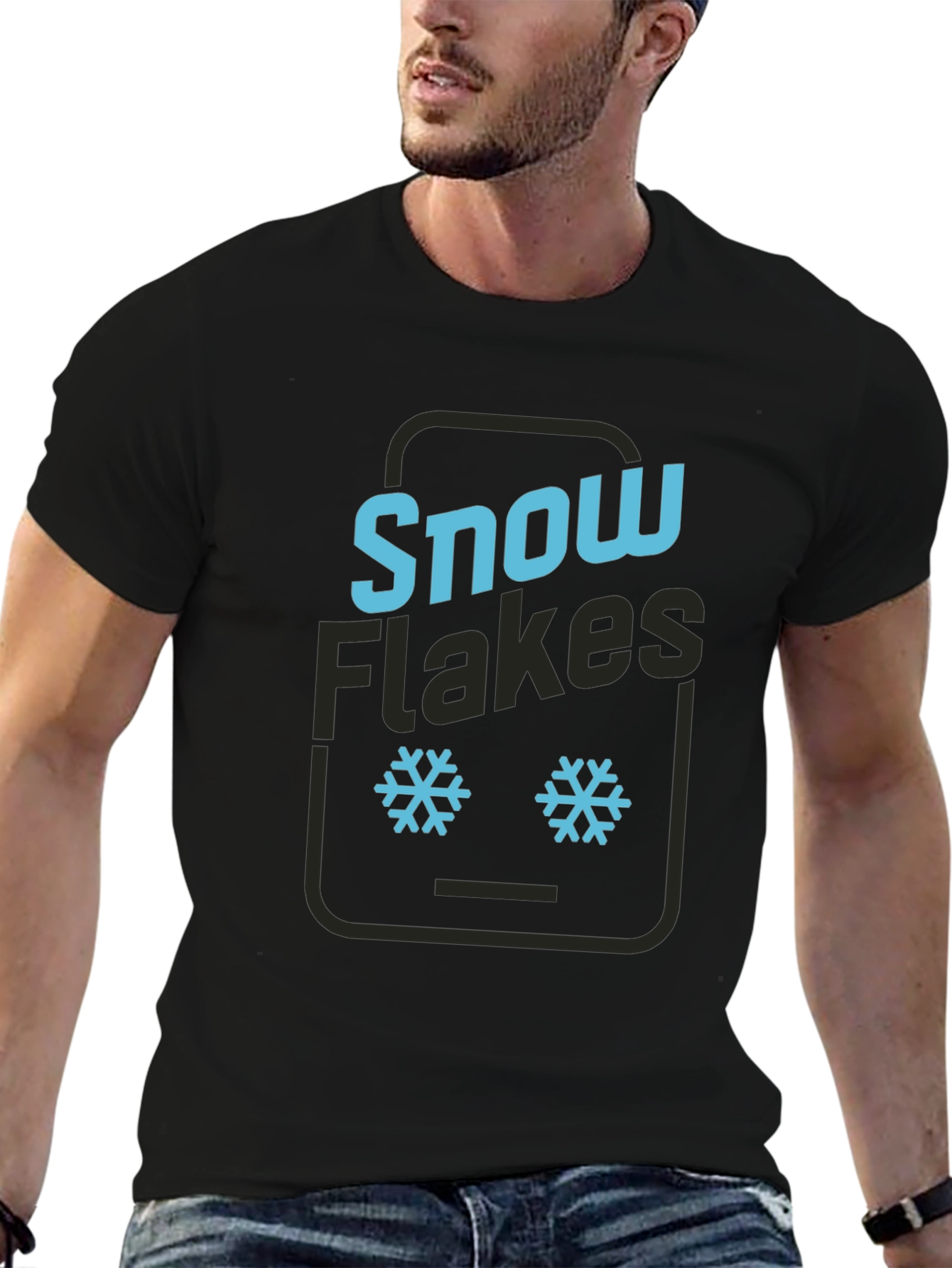 Snowflake Graphic Tee - Black Cotton T-Shirt