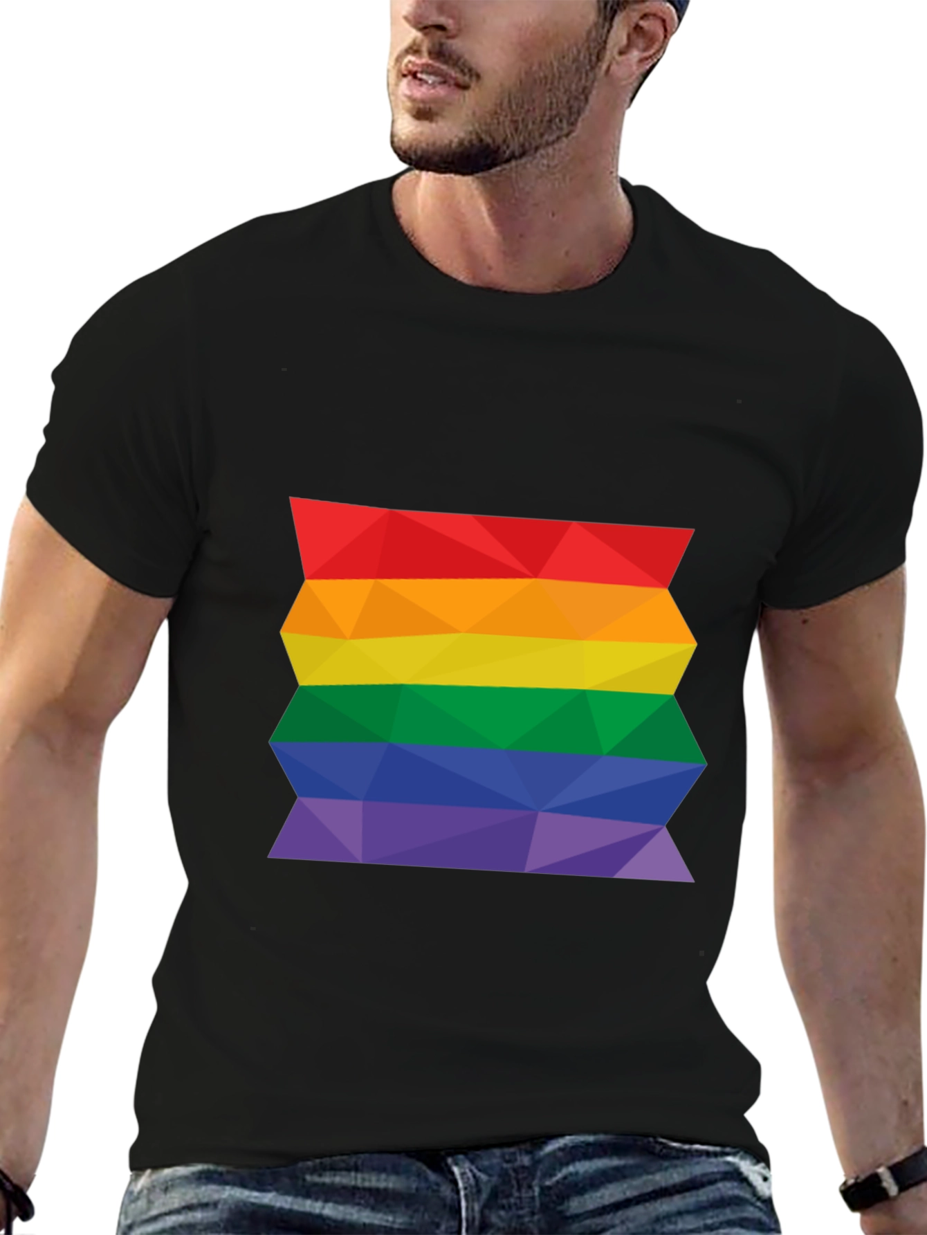 Geometric Pride Flag T-Shirt - Black