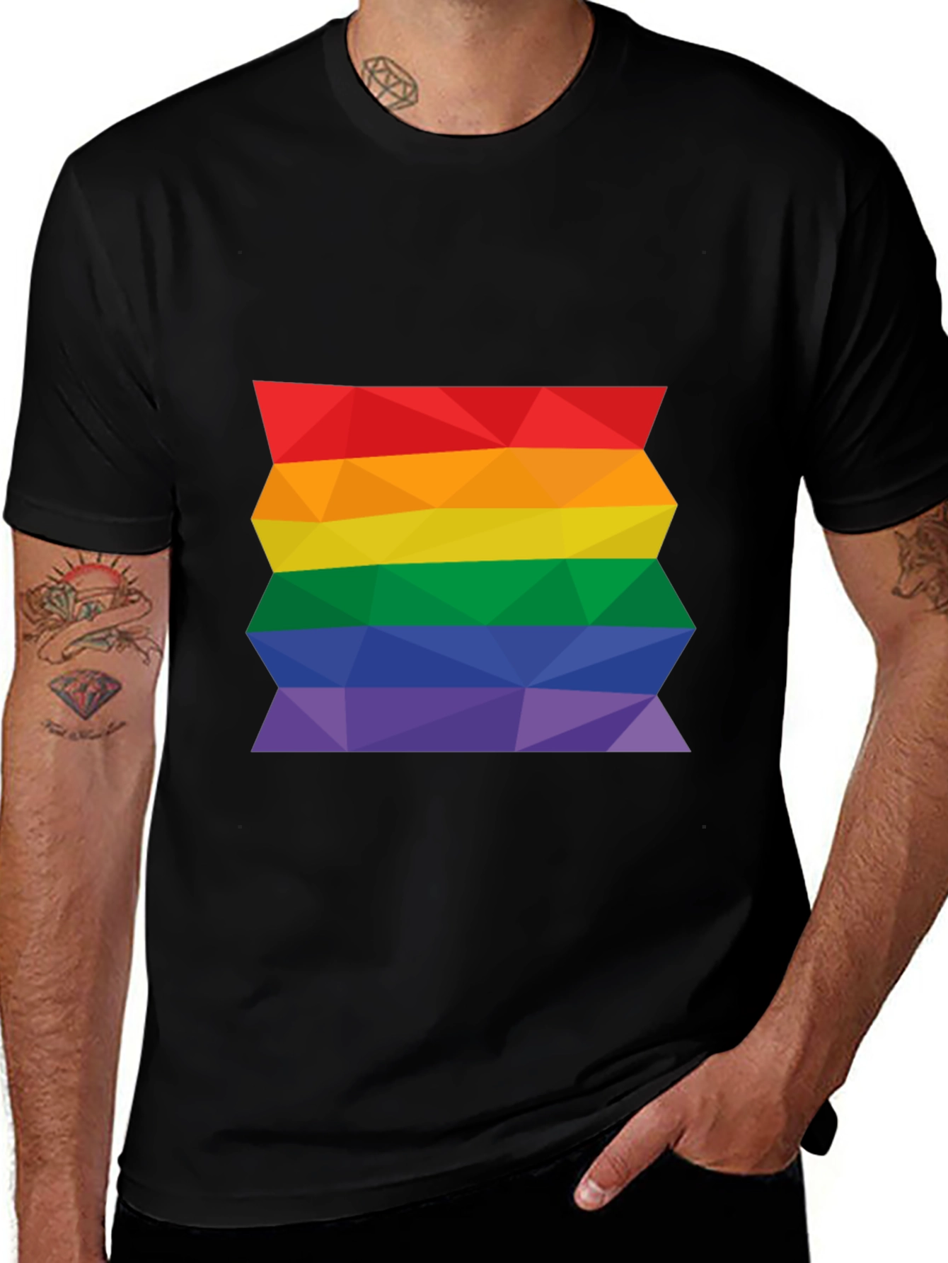 Geometric Pride Flag T-Shirt - Black
