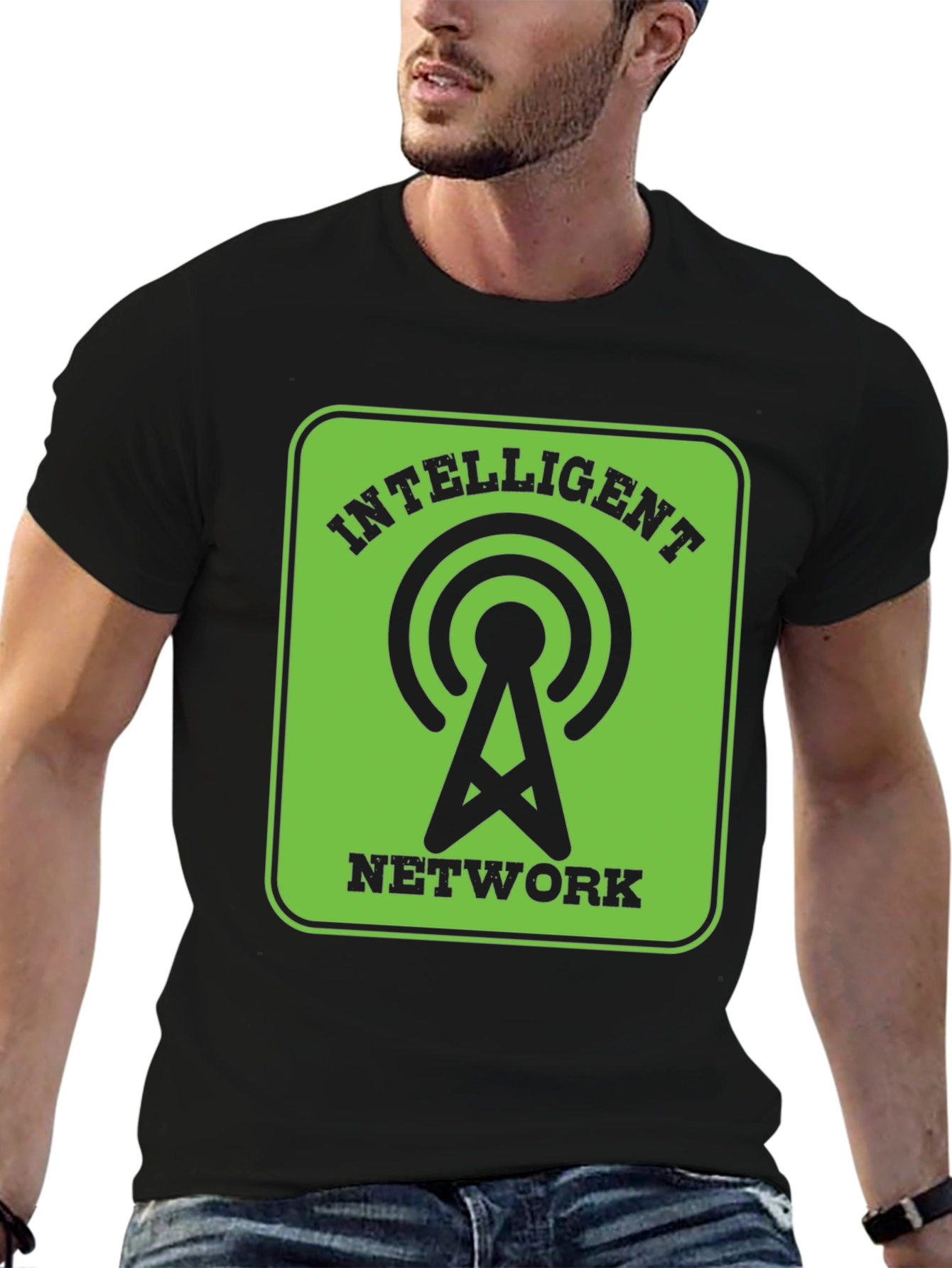 Intelligent Network Black T-Shirt - Green Design
