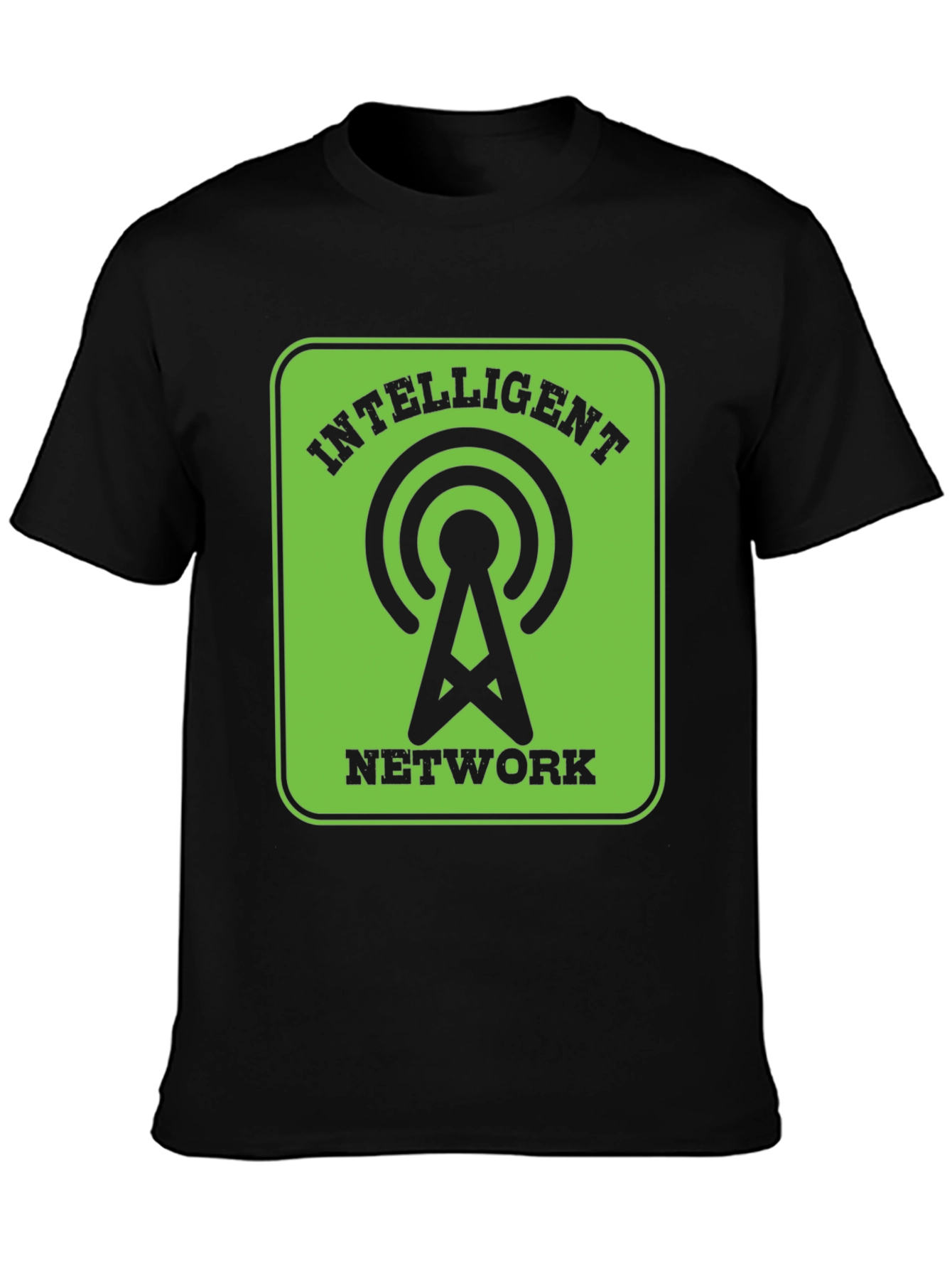 Intelligent Network Black T-Shirt - Green Design