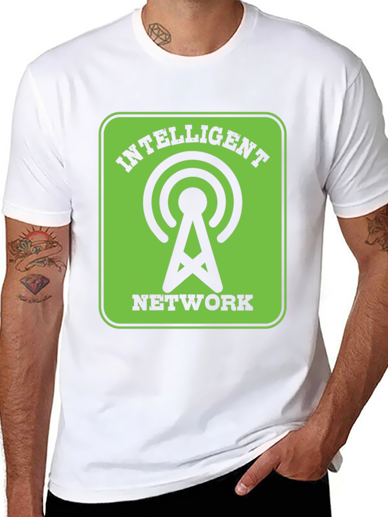 Intelligent Network Black T-Shirt - Green Design
