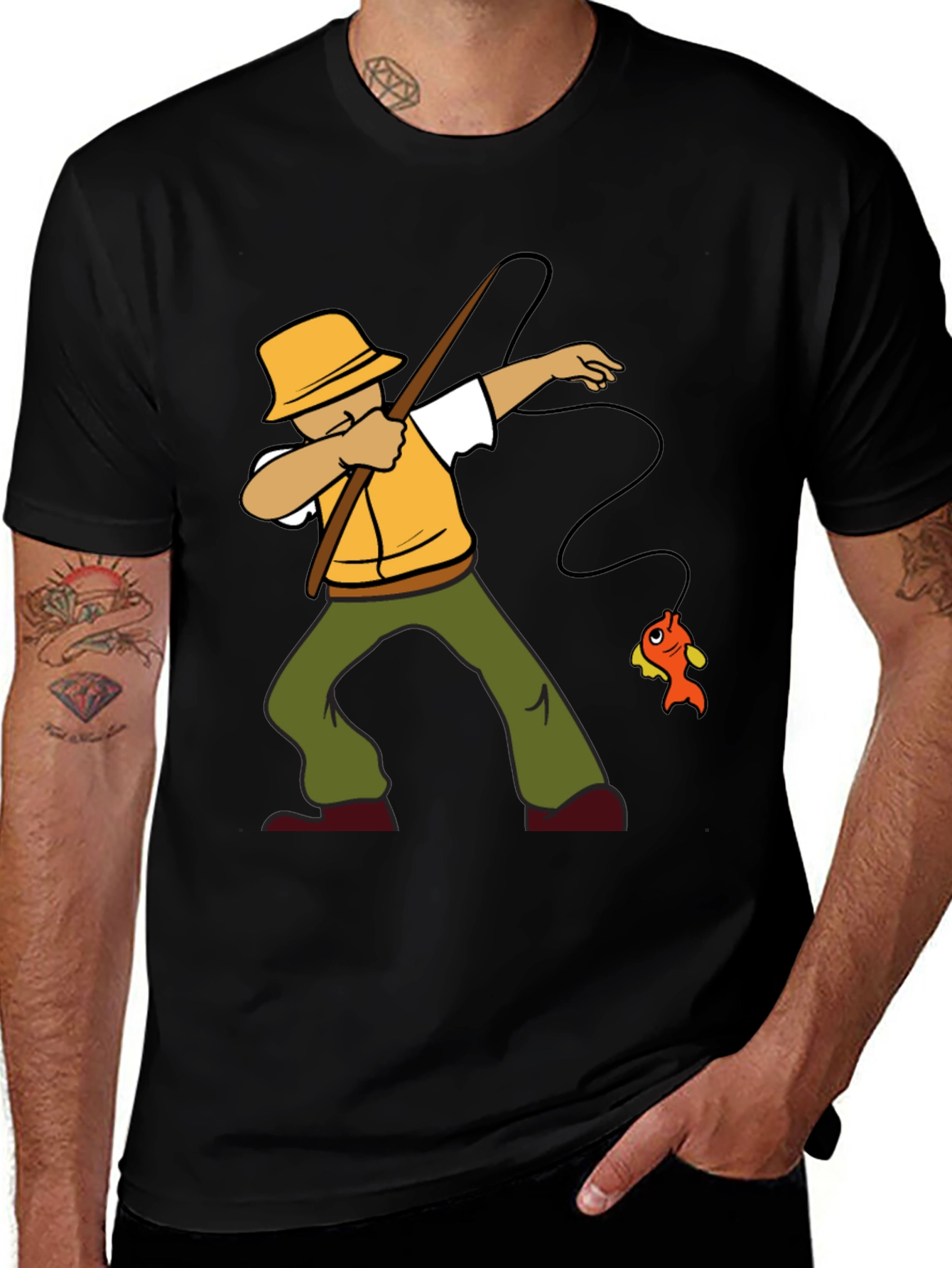 Dabbing Fisherman Graphic Tee - Novelty Fishing T-Shirt