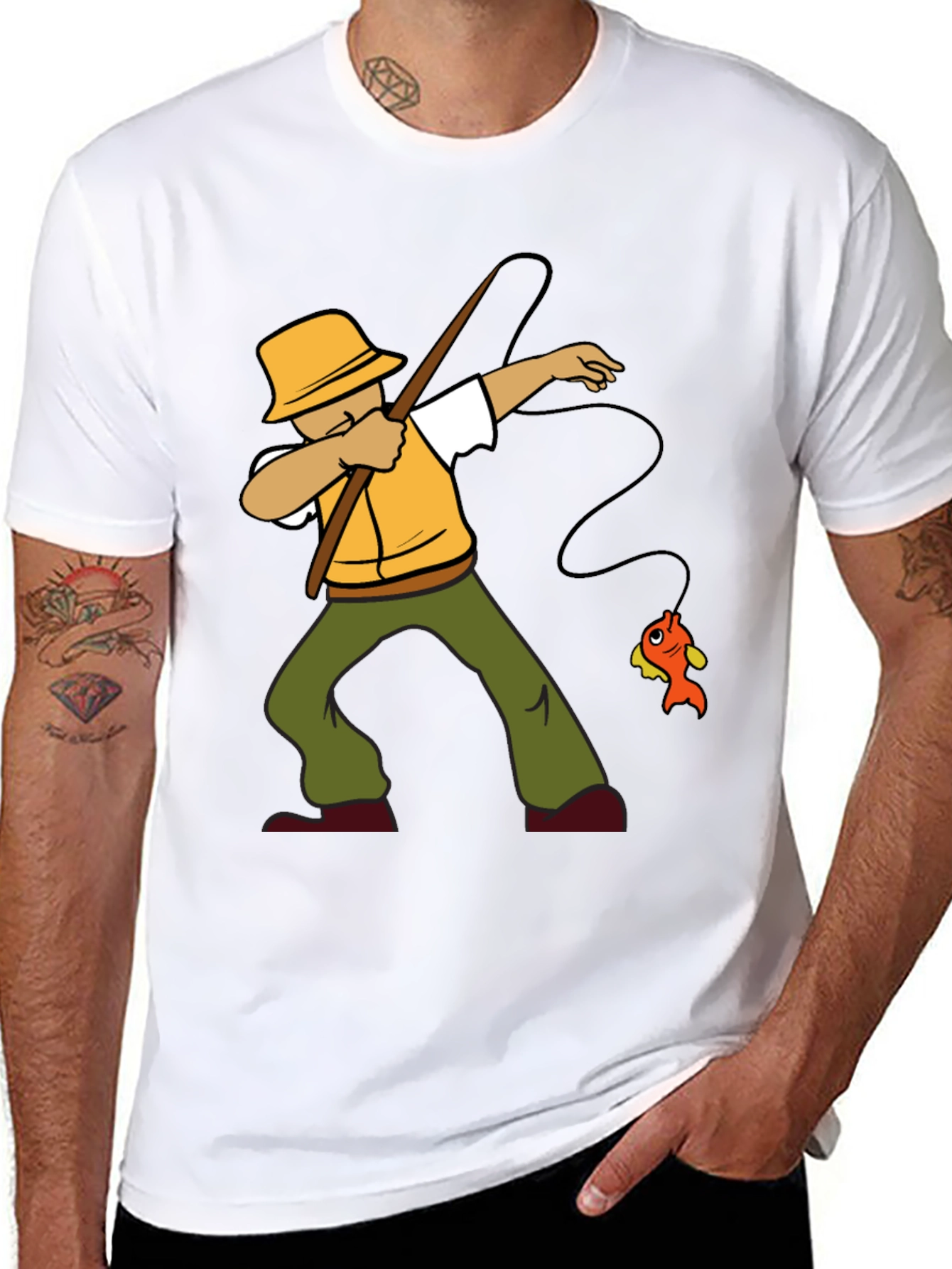 Dabbing Fisherman Graphic Tee - Novelty Fishing T-Shirt