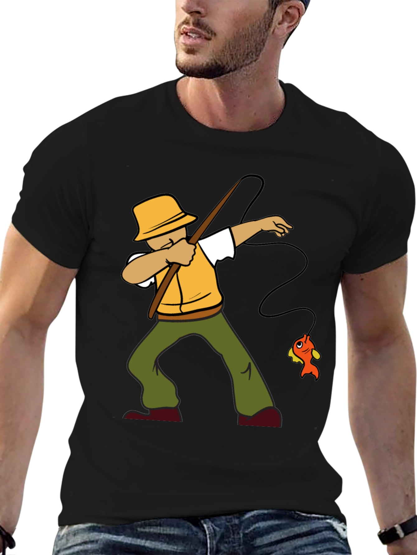 Dabbing Fisherman Graphic Tee - Novelty Fishing T-Shirt