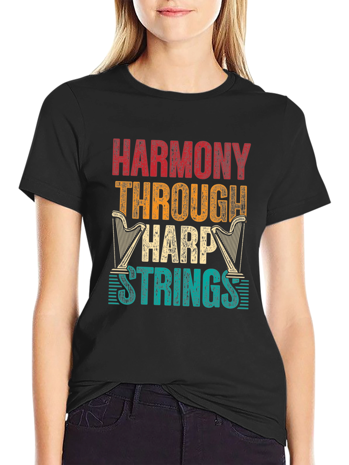 Harmony Through Harp Strings Graphic Tee