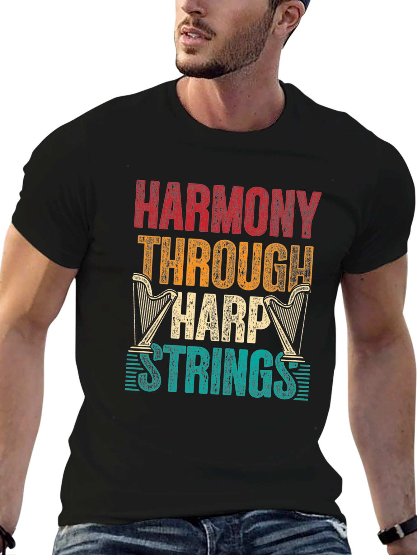 Harmony Through Harp Strings Graphic Tee